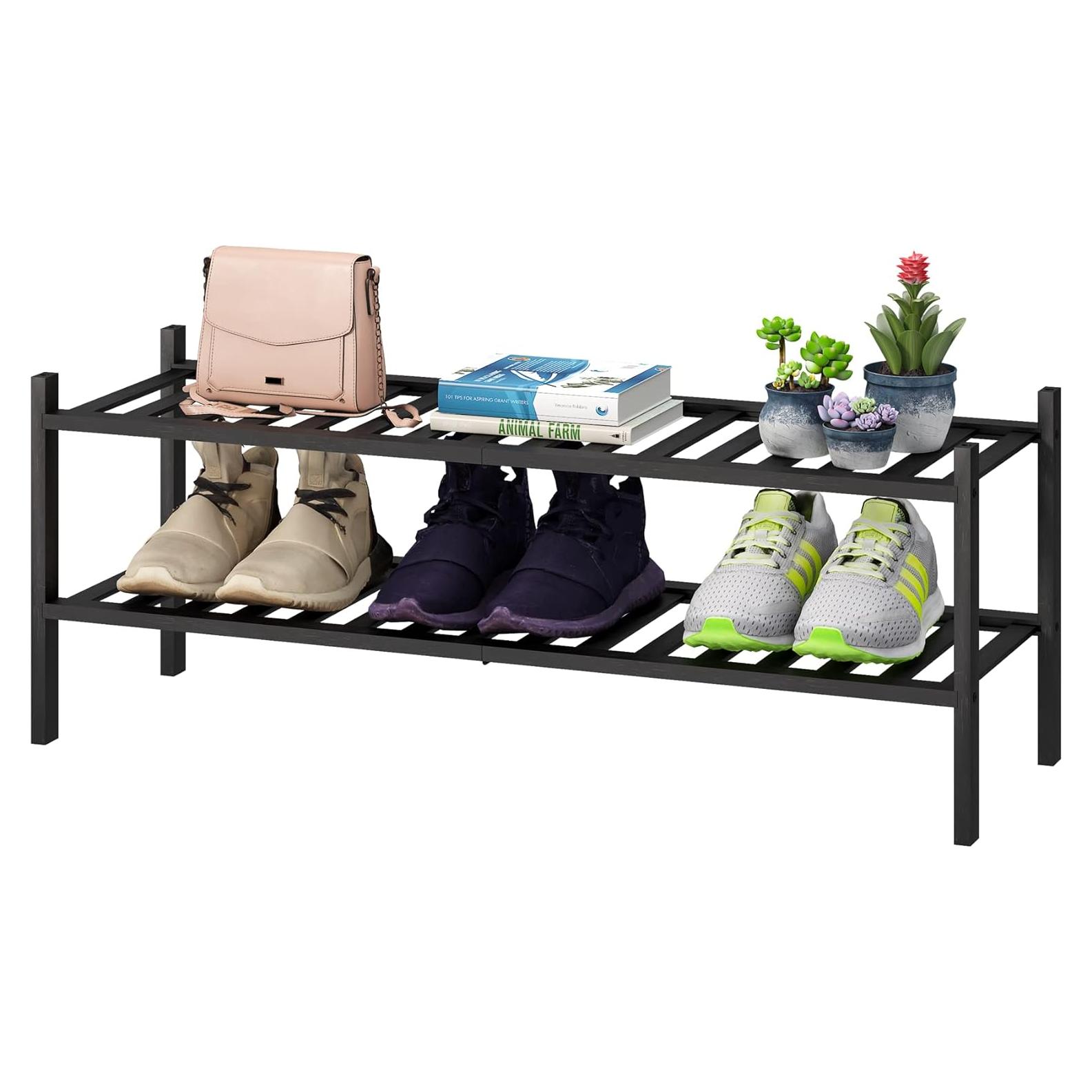 Estante para Zapatos de Madera de Bambú Negro 2 Niveles 84.58cm