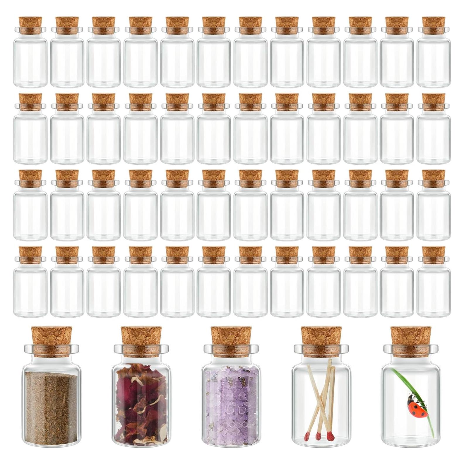 Gerrii 100 Mini Botellas de Vidrio 20ml con Tapones de Madera