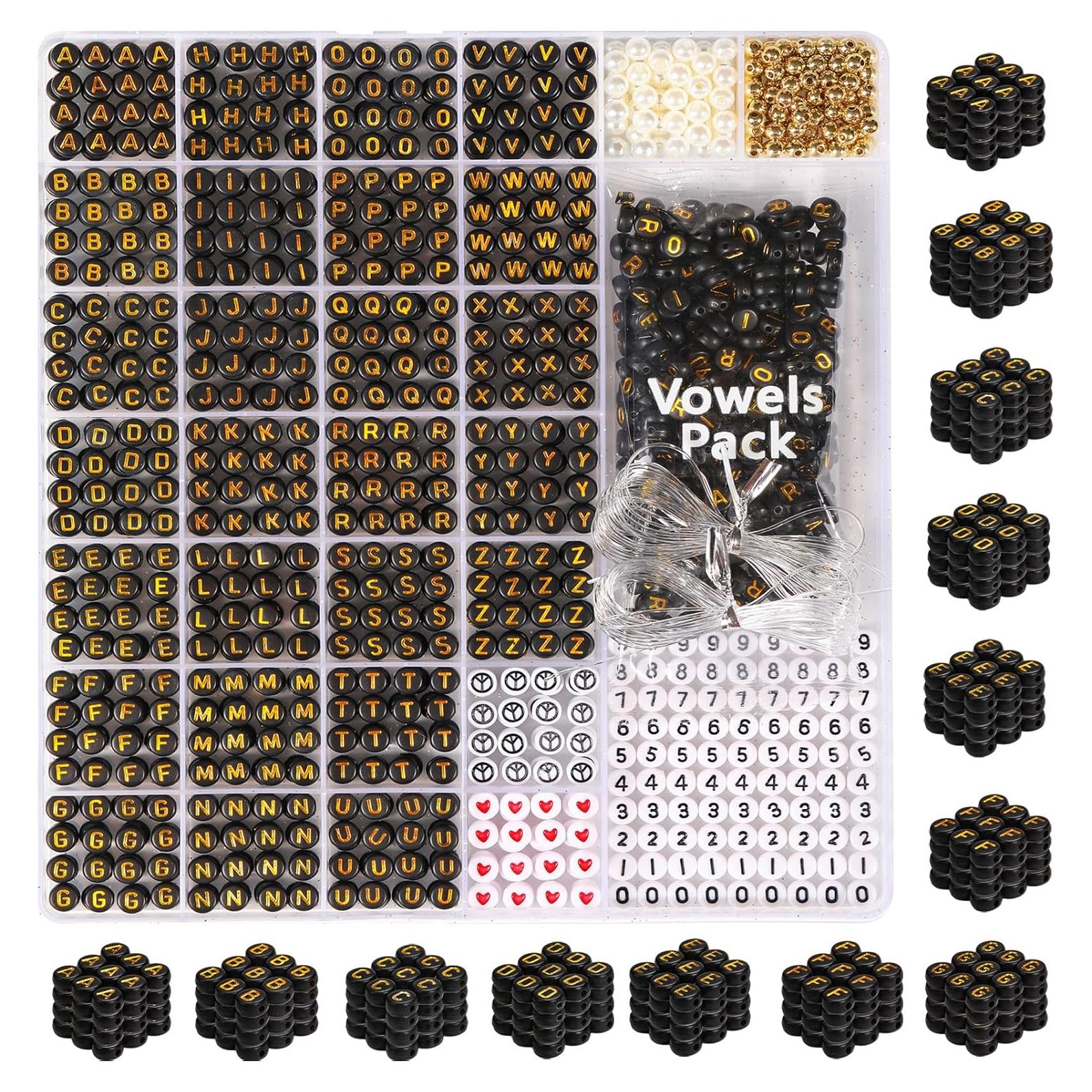 Perlas de Letras Negras DoDoBeads - 1650 Piezas Redondas