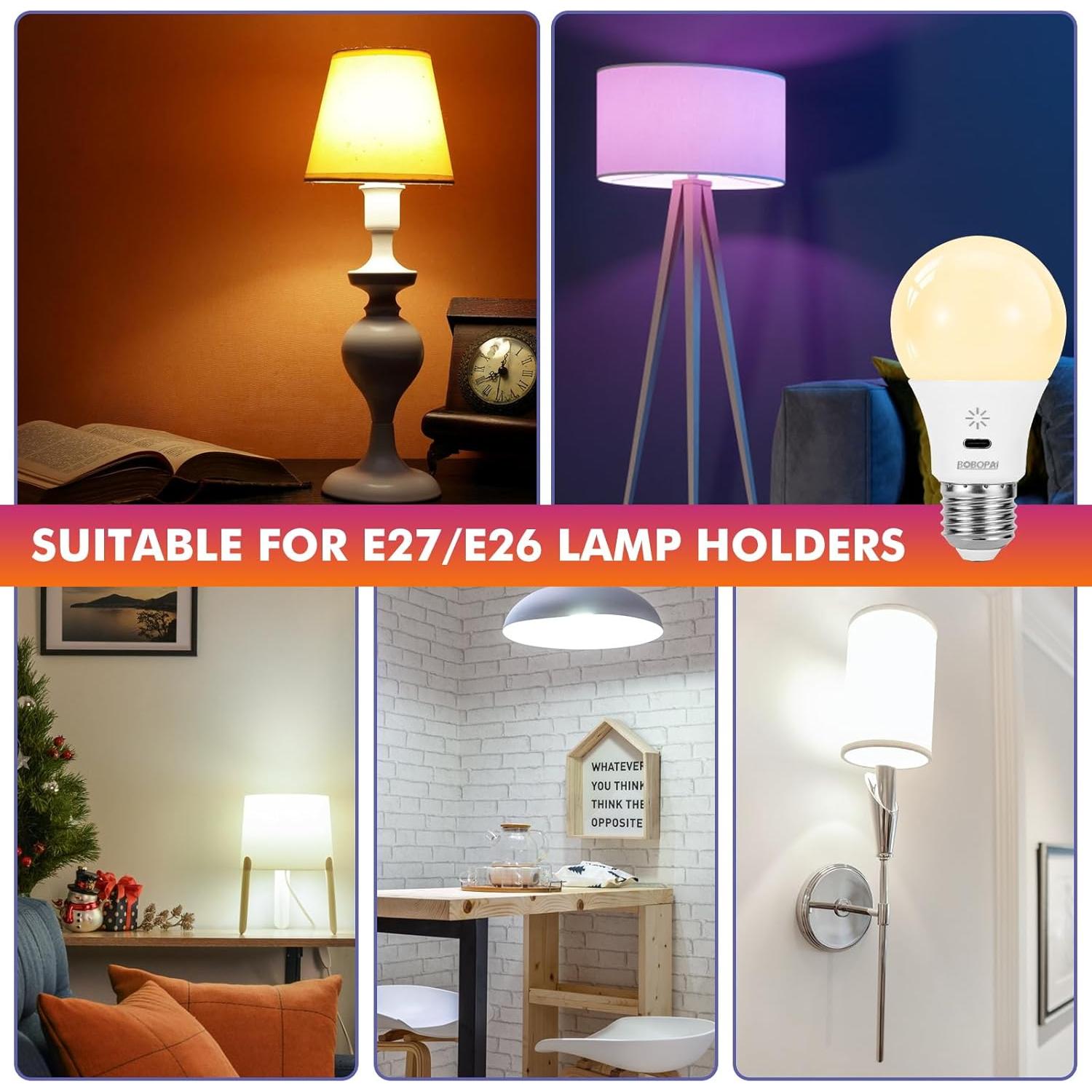 Bombillas LED recargables BOBOPAI E26 RGB 8W 2 Paquetes