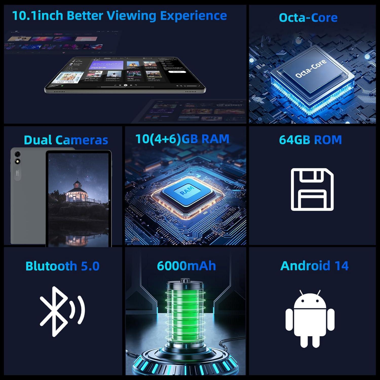 Tableta Android 14 TUOHAITIME 10.1" Octa-Core 10GB 64GB 512GB