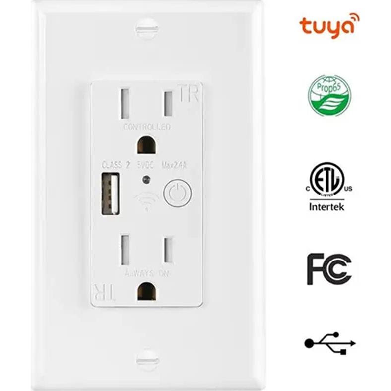 Enchufe de pared Zigbee con USB Prakriti Smart 4.58x4.19cm
