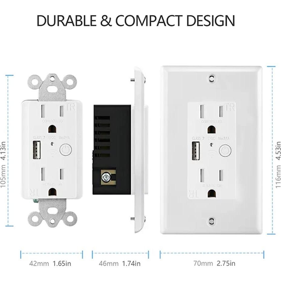 Enchufe de pared Zigbee con USB Prakriti Smart 4.58x4.19cm