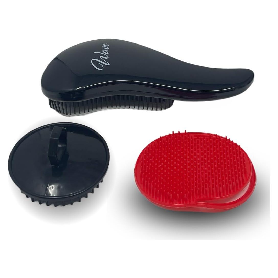 Juego de Cepillos Desenredantes G.B.S Wave - Negro - Suave para Todo Tipo de Cabello