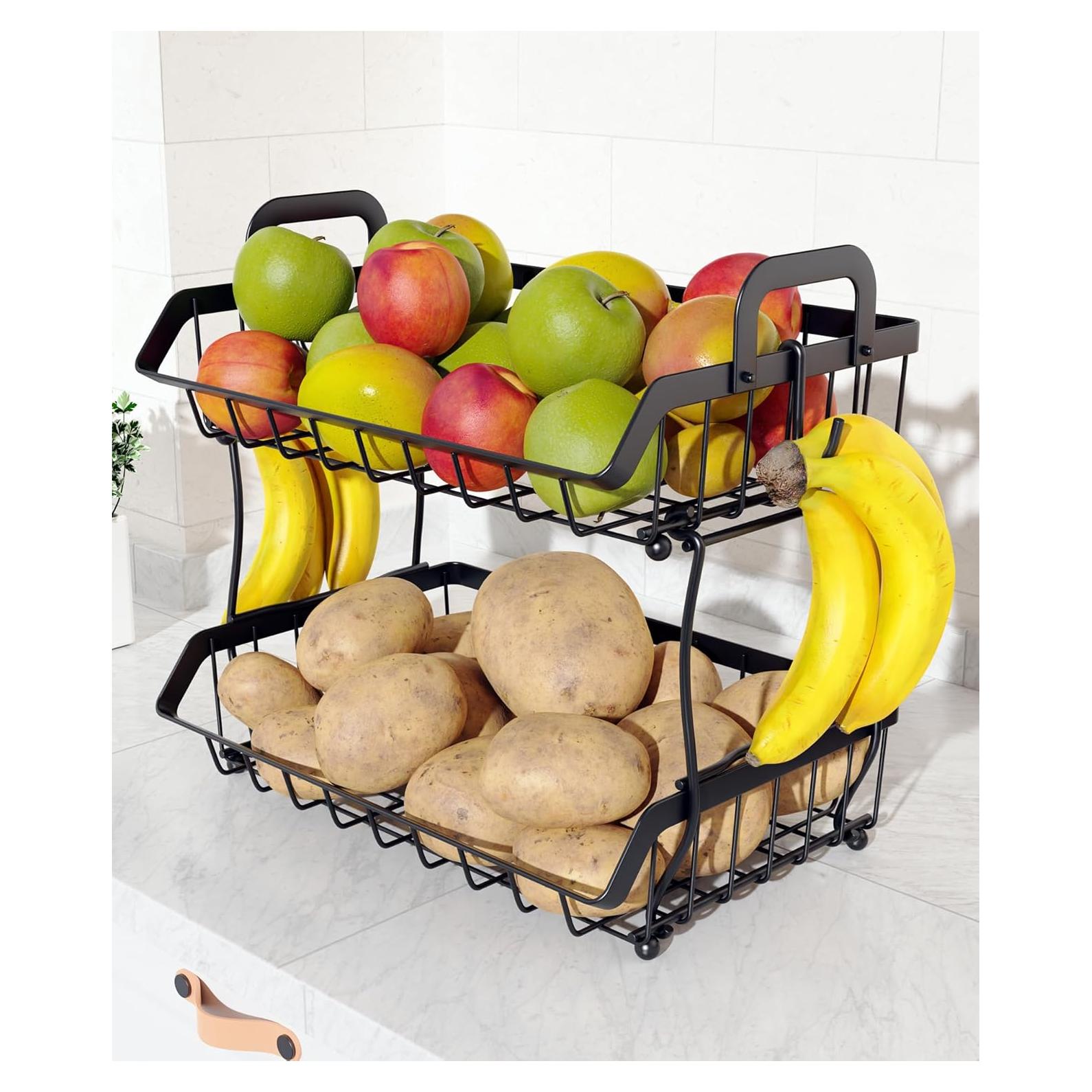 Cesta de Frutas de 2 Niveles Zofocus con Soporte para Plátanos