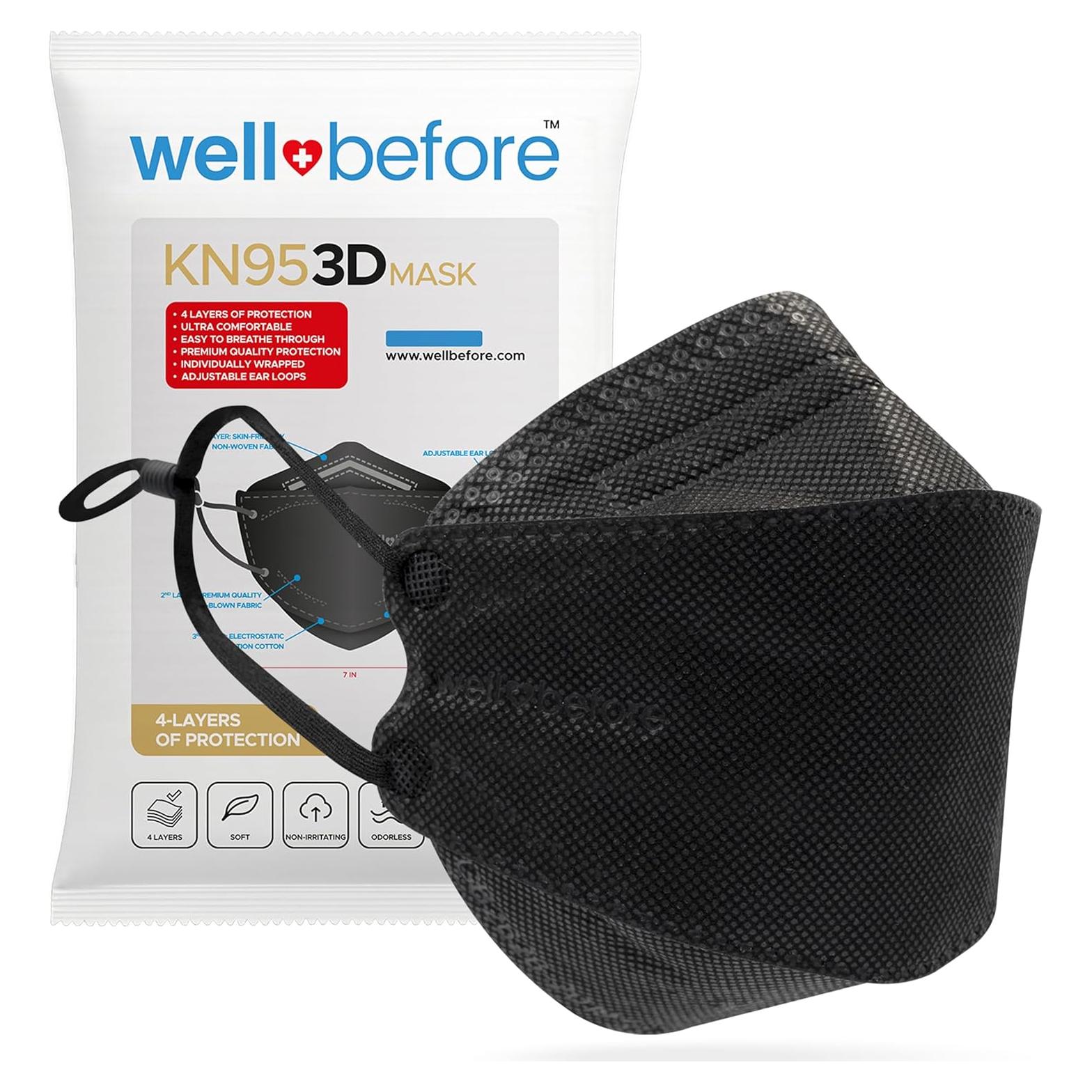 Mascarillas KN95 3D Premium - Paquete de 10 Unidades Negras