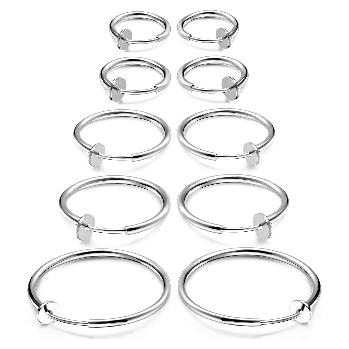 Pendientes de Aro Clip JewelrieShop 5 Pares Tamaños Mixtos