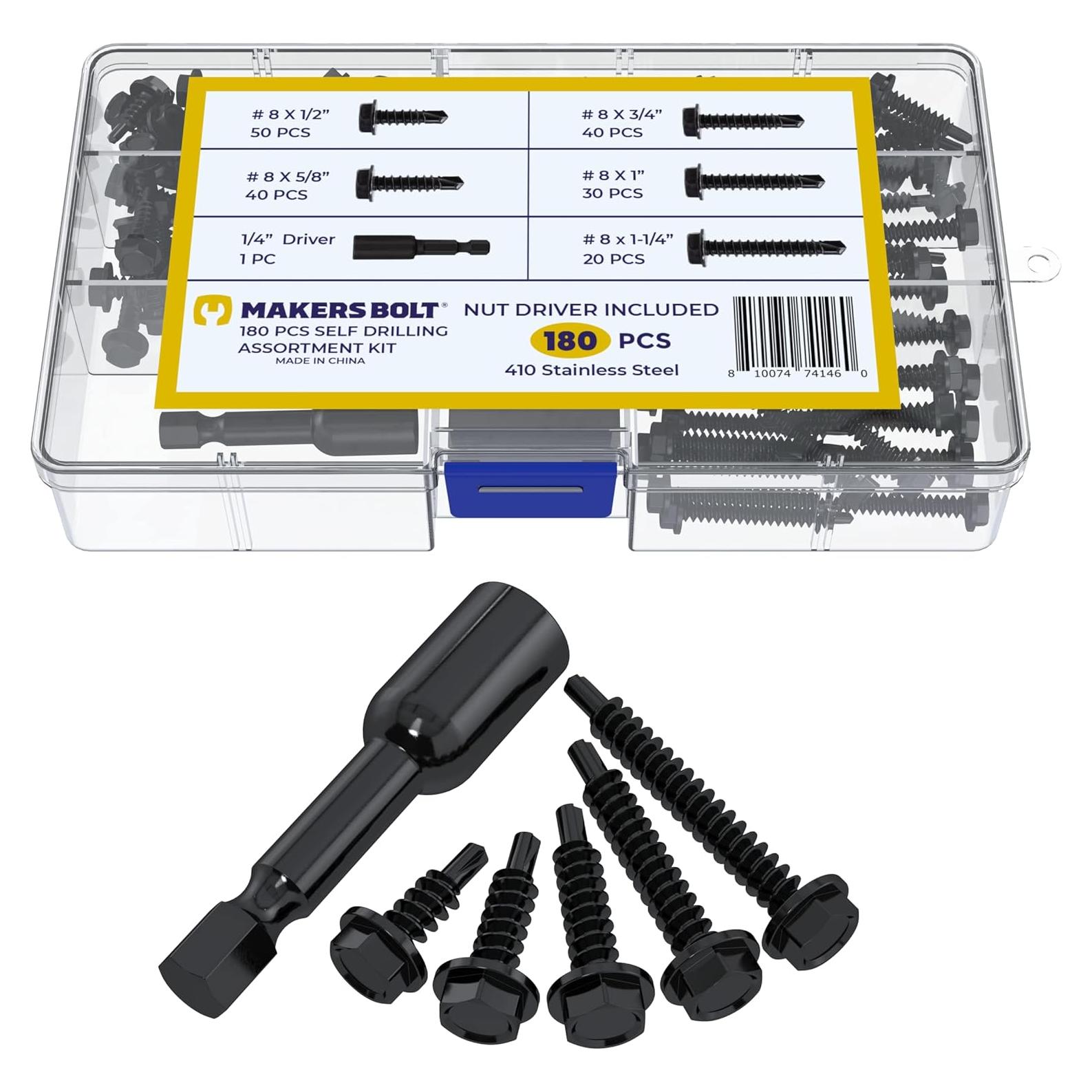 Tornillos autorroscantes negros MAKERS BOLT 180 pcs acero inoxidable