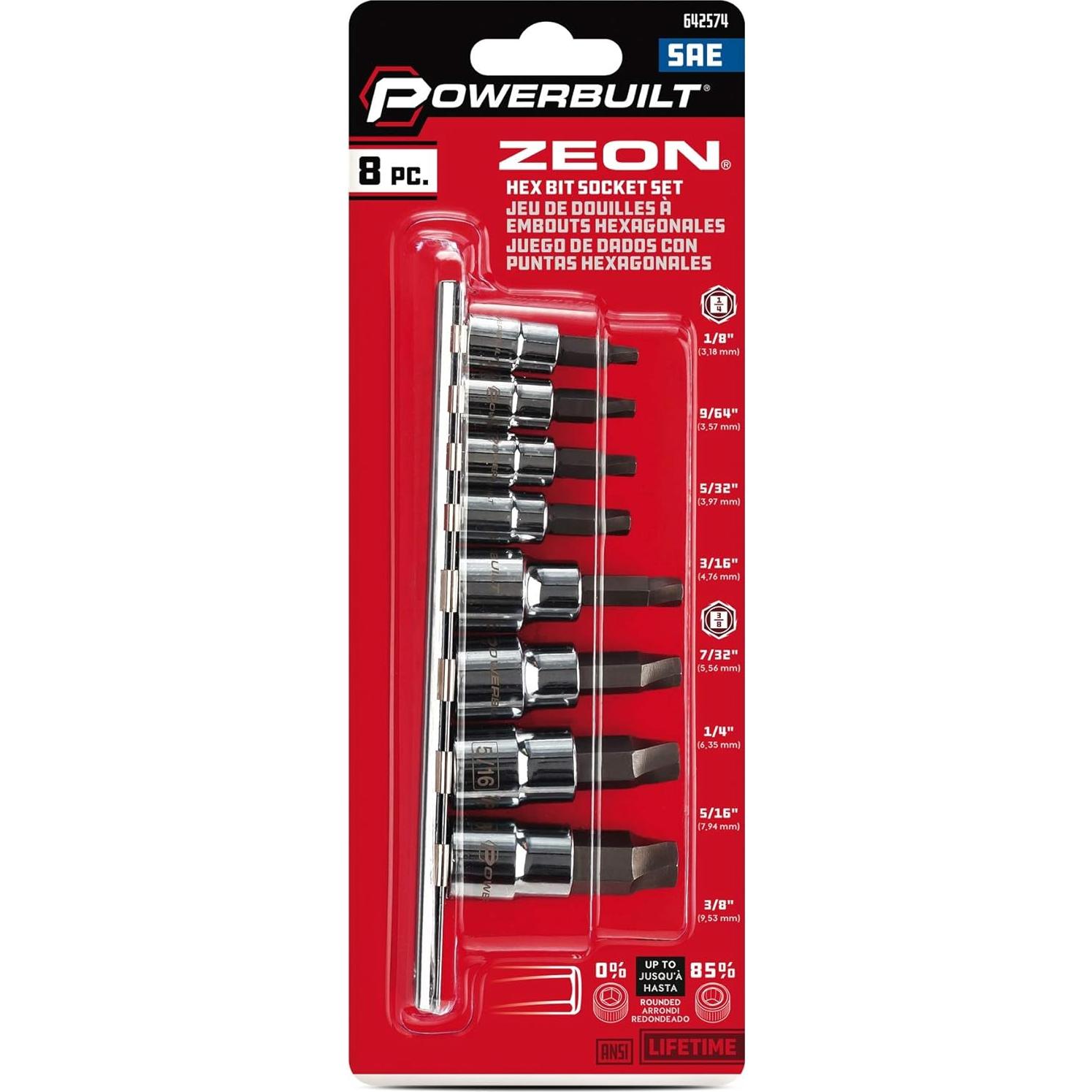 Juego de 8 Zócalos de Bit Hexagonal Powerbuilt 240093 - SAE
