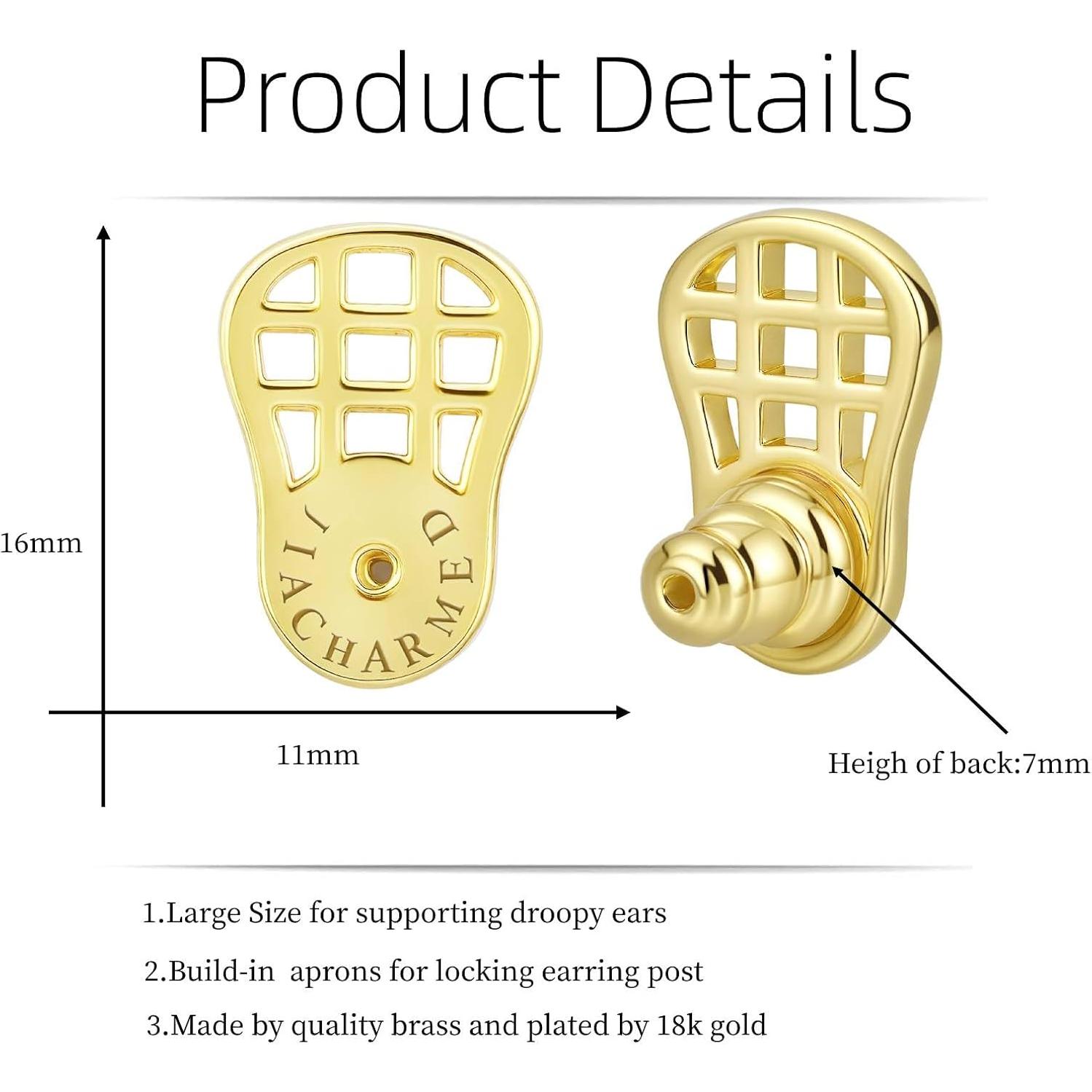 Respaldos Elevadores de Aretes JIACHARMED 4PCS Oro 18K