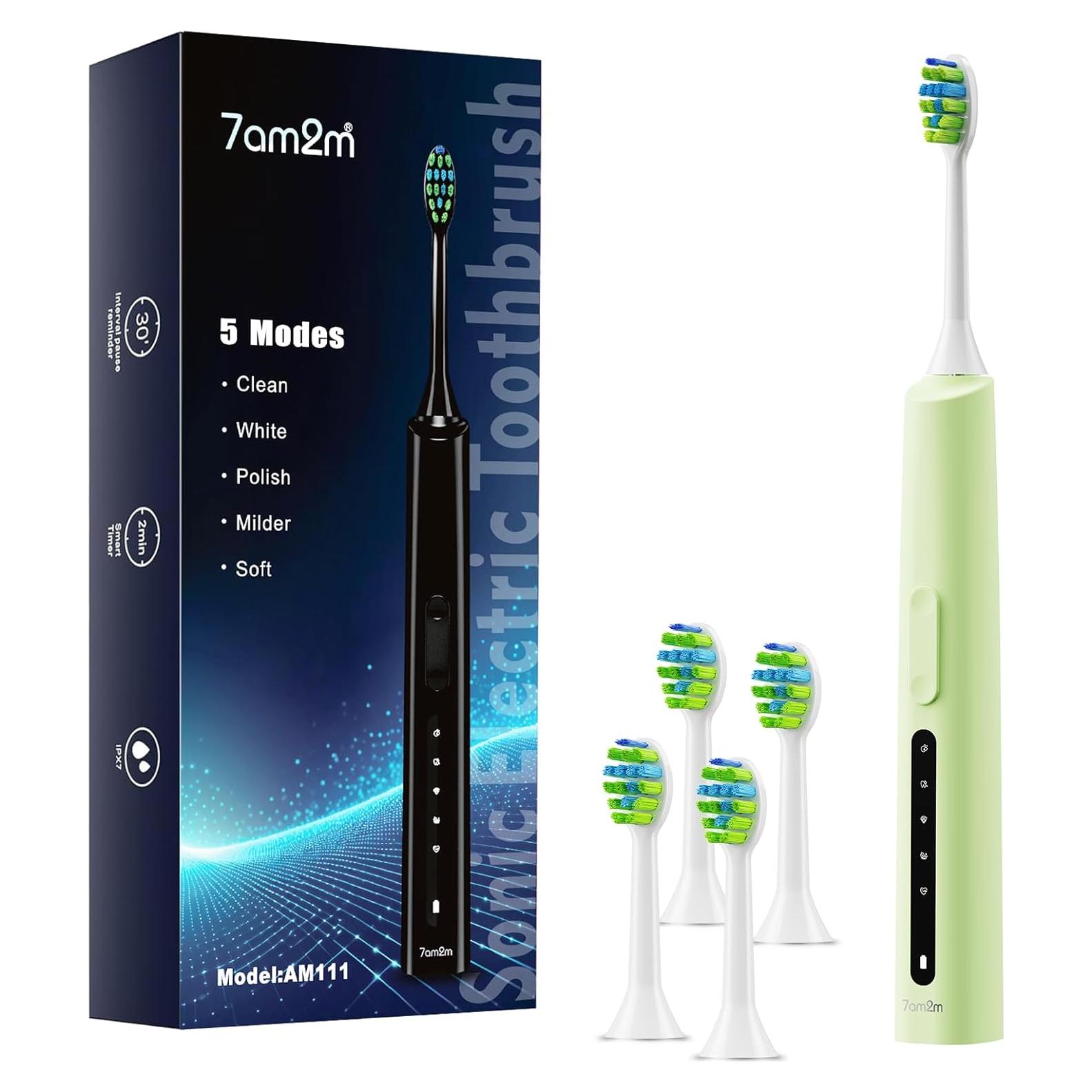 Cepillo de Dientes Eléctrico 7AM2M Verde, 40000 VPM, 5 Modos