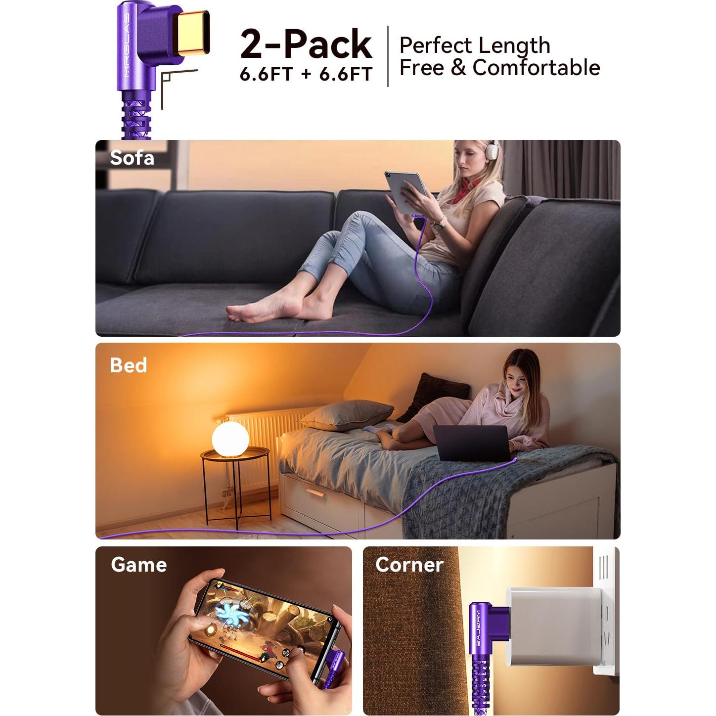 Cable USB A a USB C 3.2A MRGLAS 2-Pack 2.0m Trenzado Nylon