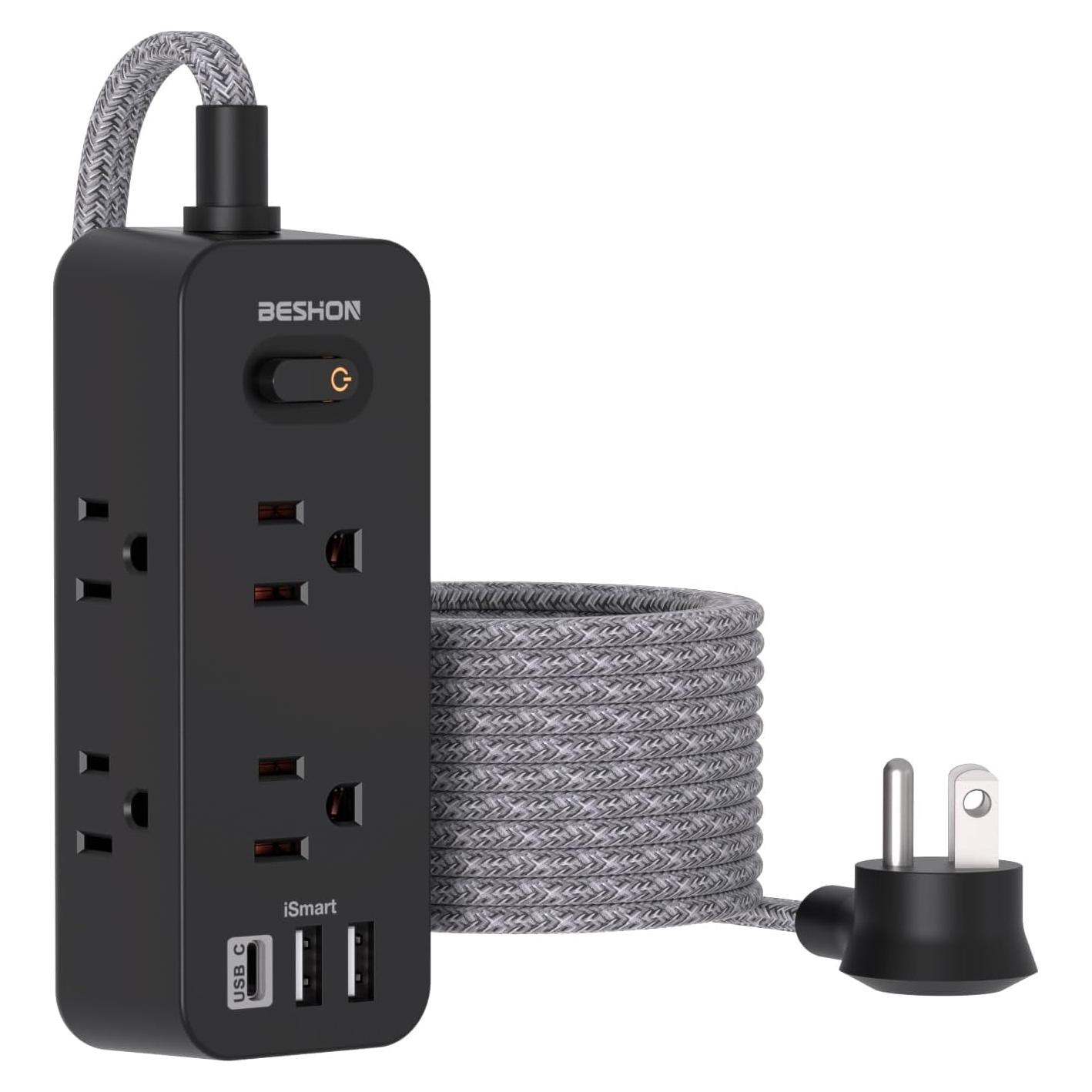 Tira de Alimentación BESHON 5FT con 6 Salidas y 3 USB