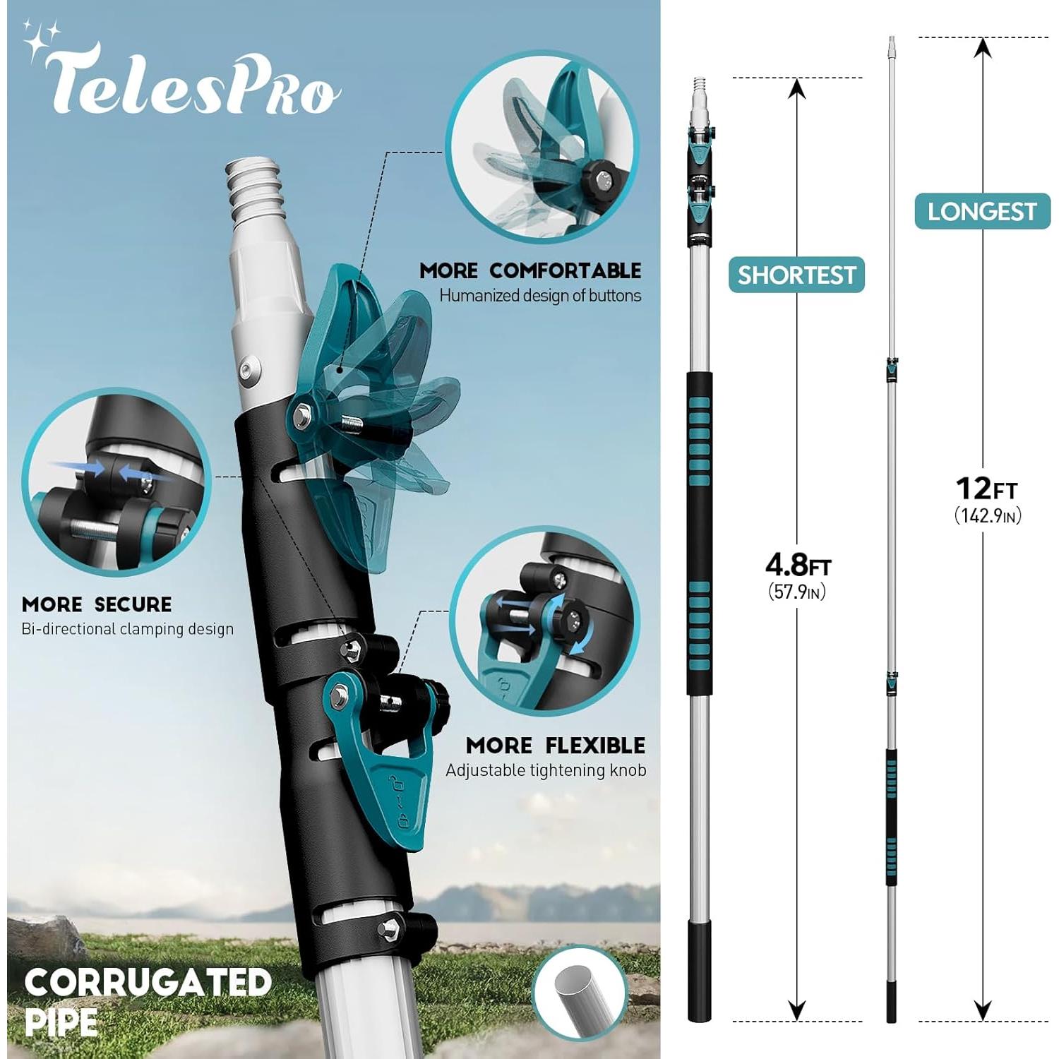 Kit de Limpieza TelesPro con Poste Extensible 3.7m y Duster