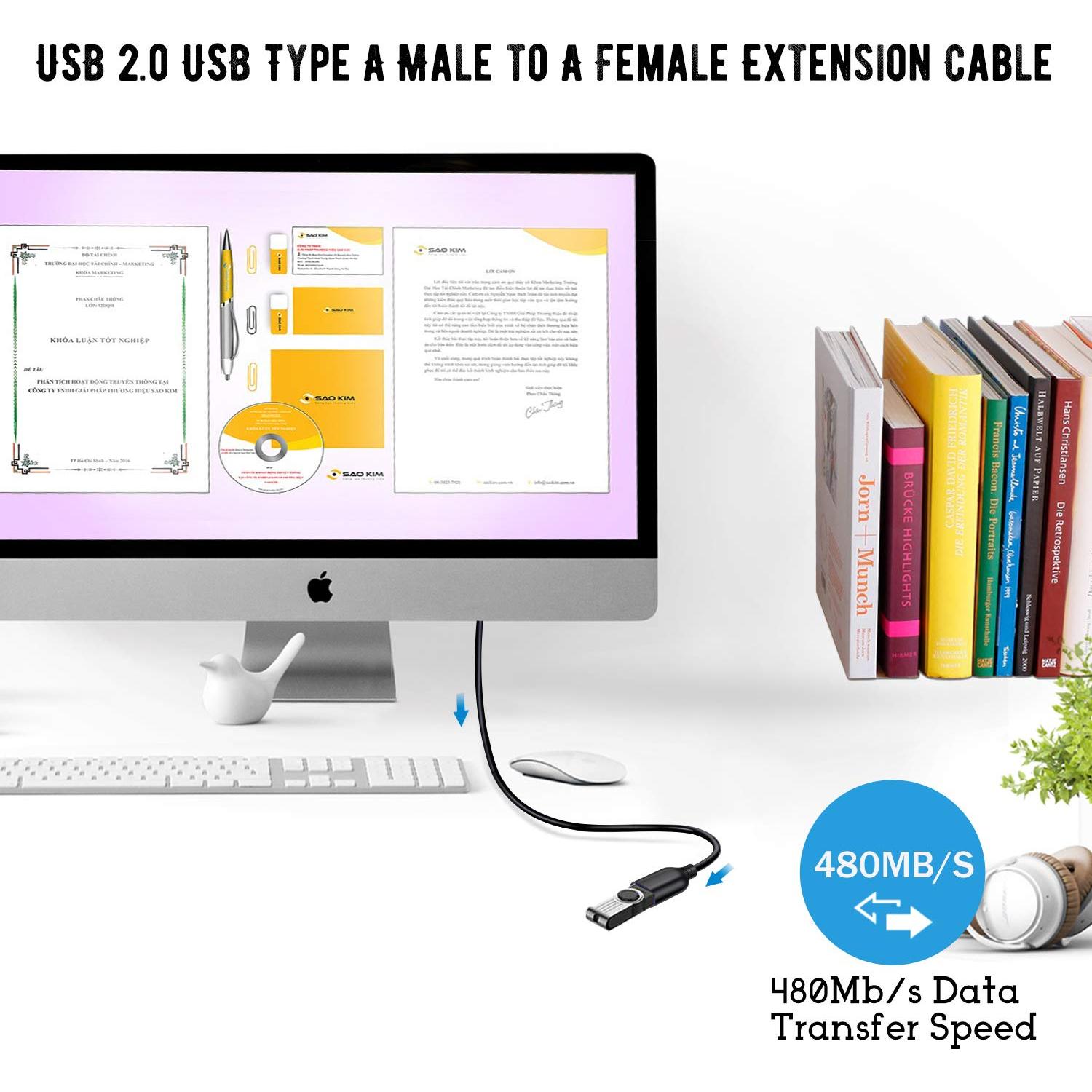 Cable de Extensión USB 2.0 Costyle 4.57m Negro Macho a Hembra