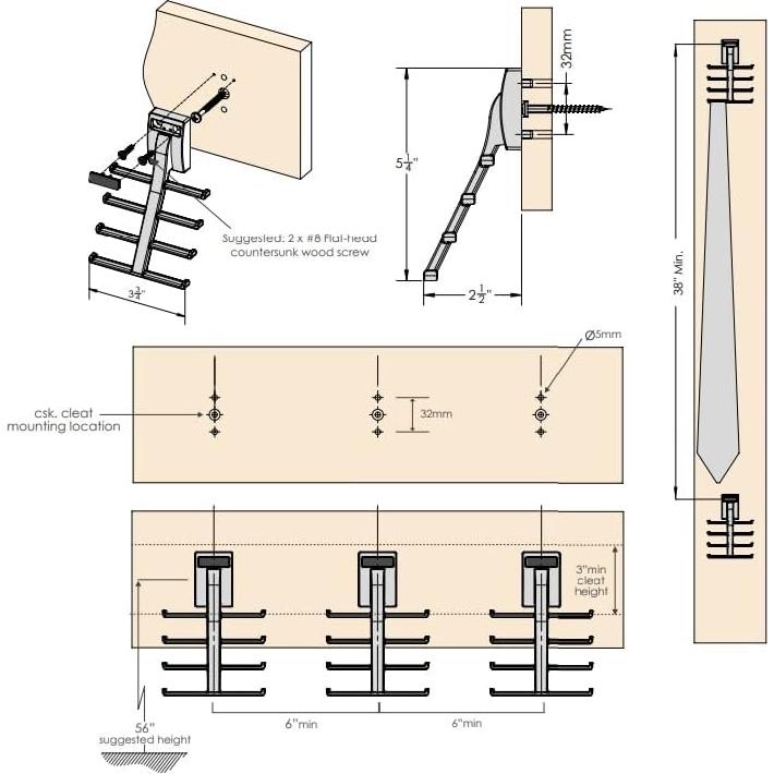 Soporte de Almacenamiento para 8 Corbatas TAG Hardware Níquel Mate