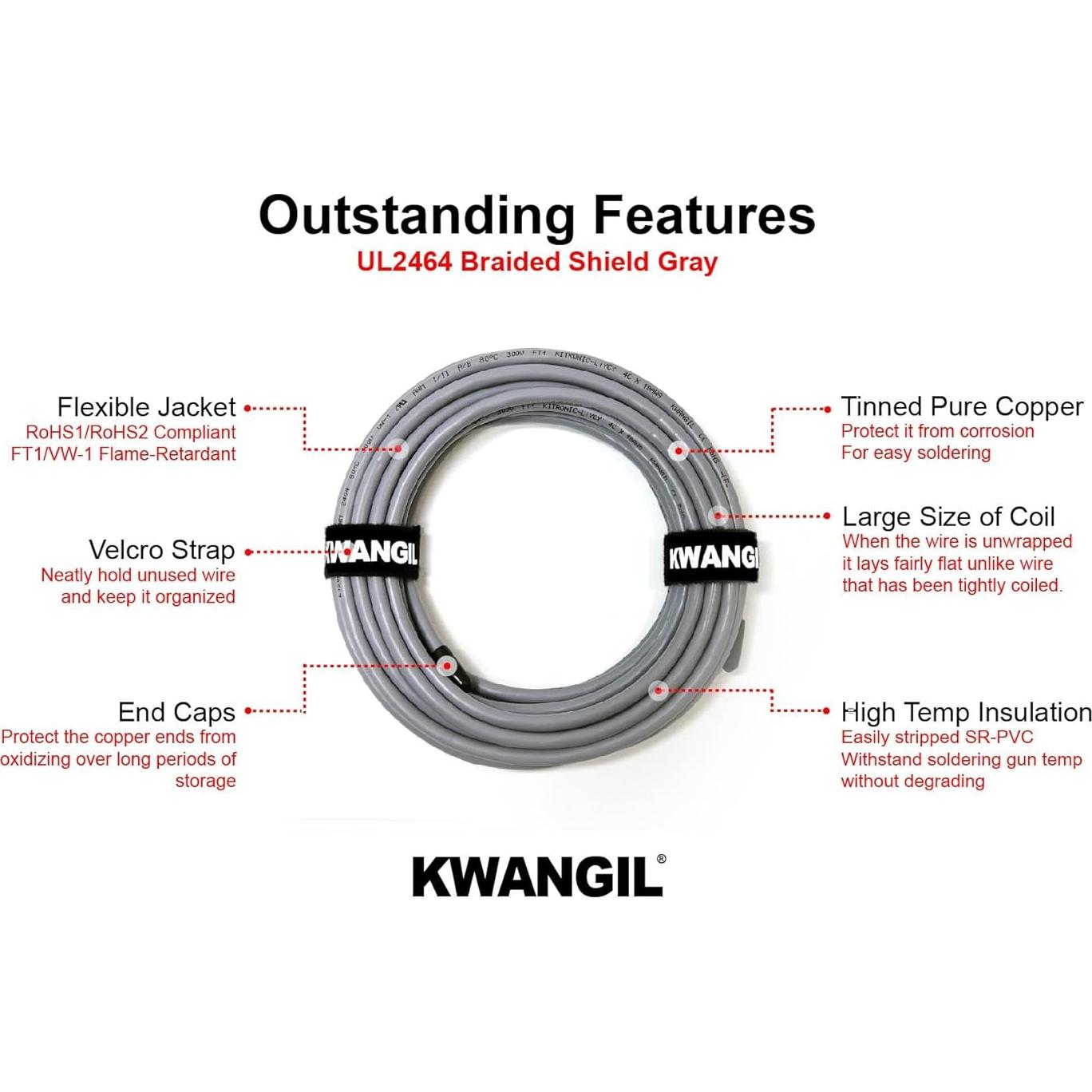 Cable Escudado 18AWG 2C KWANGIL 7.62m PVC Flexible