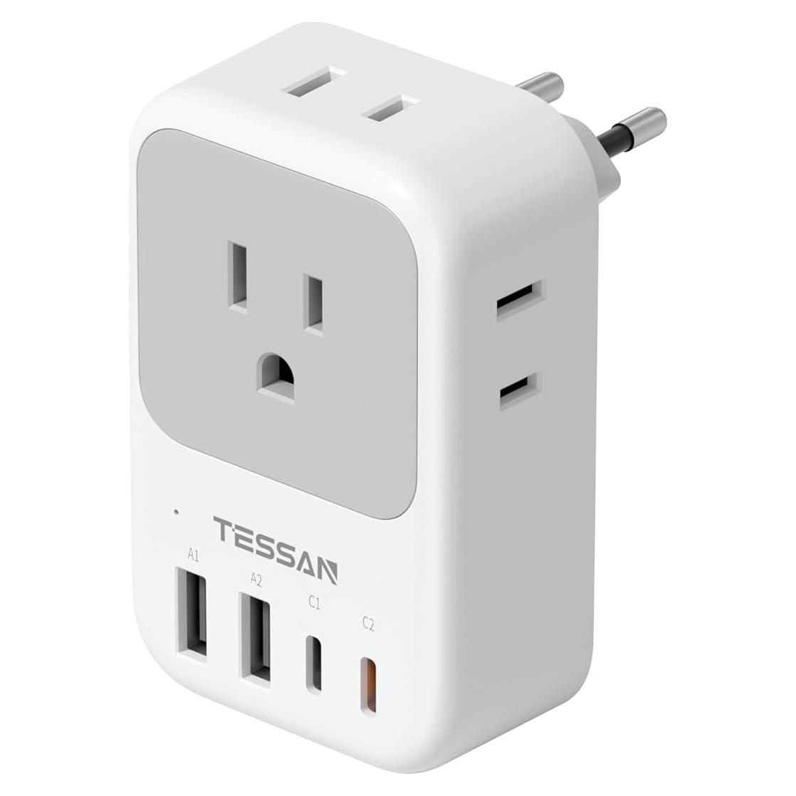 Adaptador de Enchufe de Viaje TESSAN 8 en 1 USB-C 20W UE