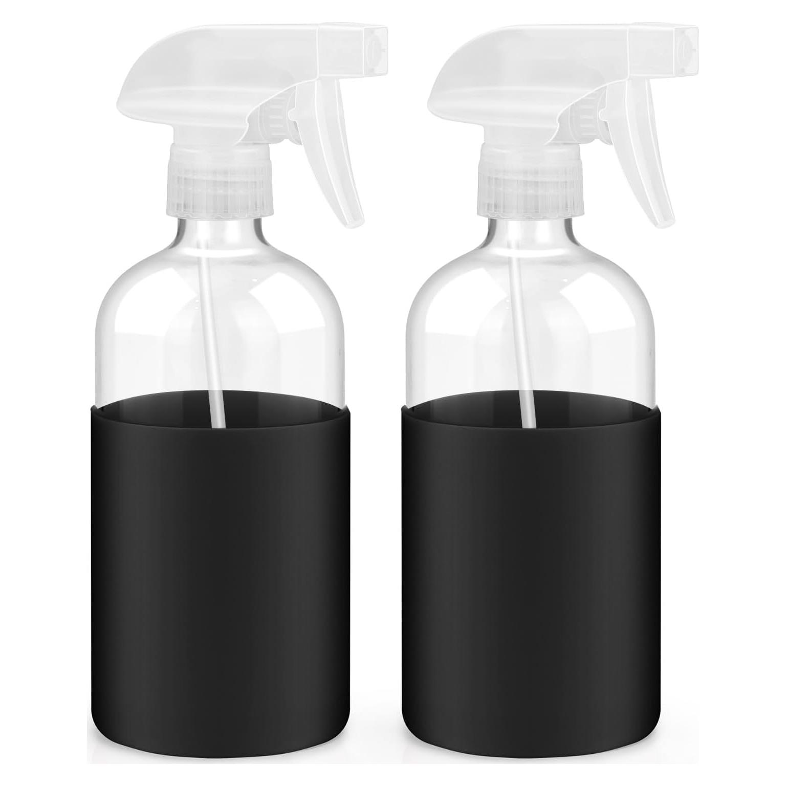 2 Botellas de Spray de Vidrio 473ml con Manga de Silicona Negra