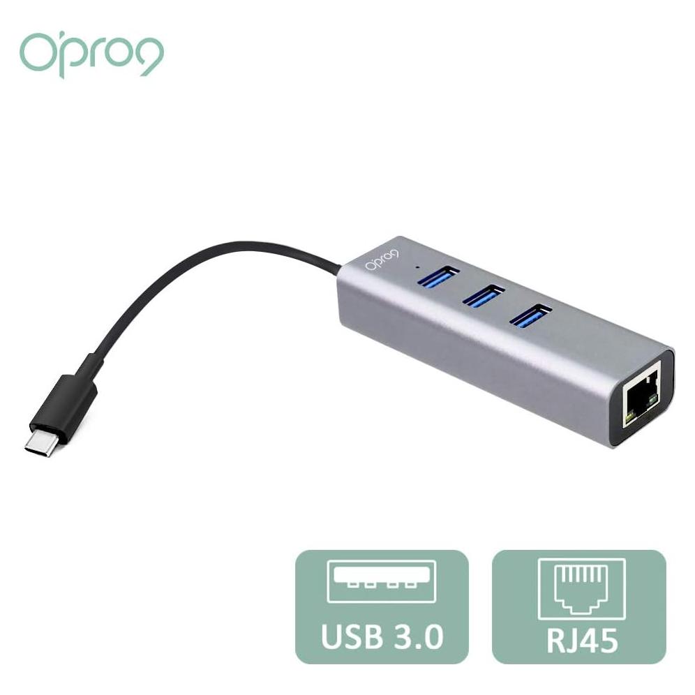 Hub USB-C a Ethernet Opro9 4 en 1 con 3 USB 3.0 y RJ45