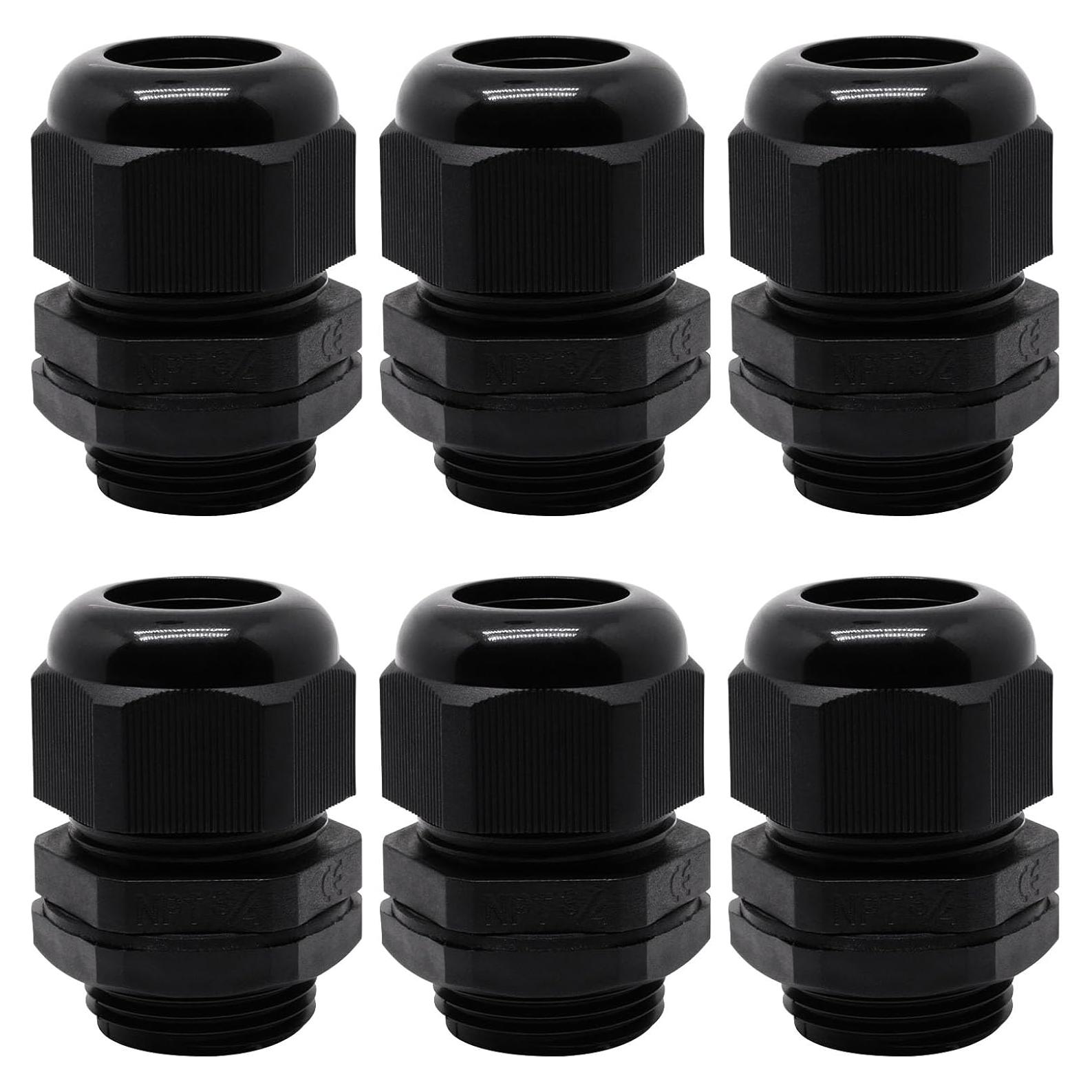 Gland de Cable Impermeable Sydien 3/4" NPT 6 Pcs IP68 Negro