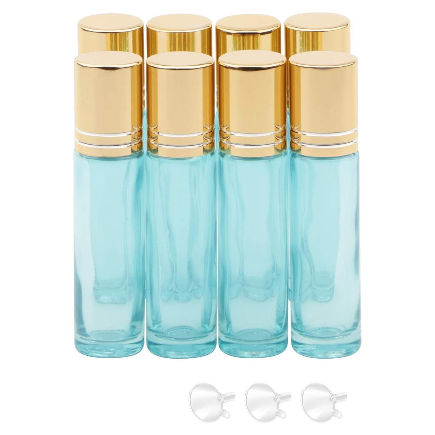 8 Botellas de Vidrio 10ml con Rodillo Newzoll Azul Perla