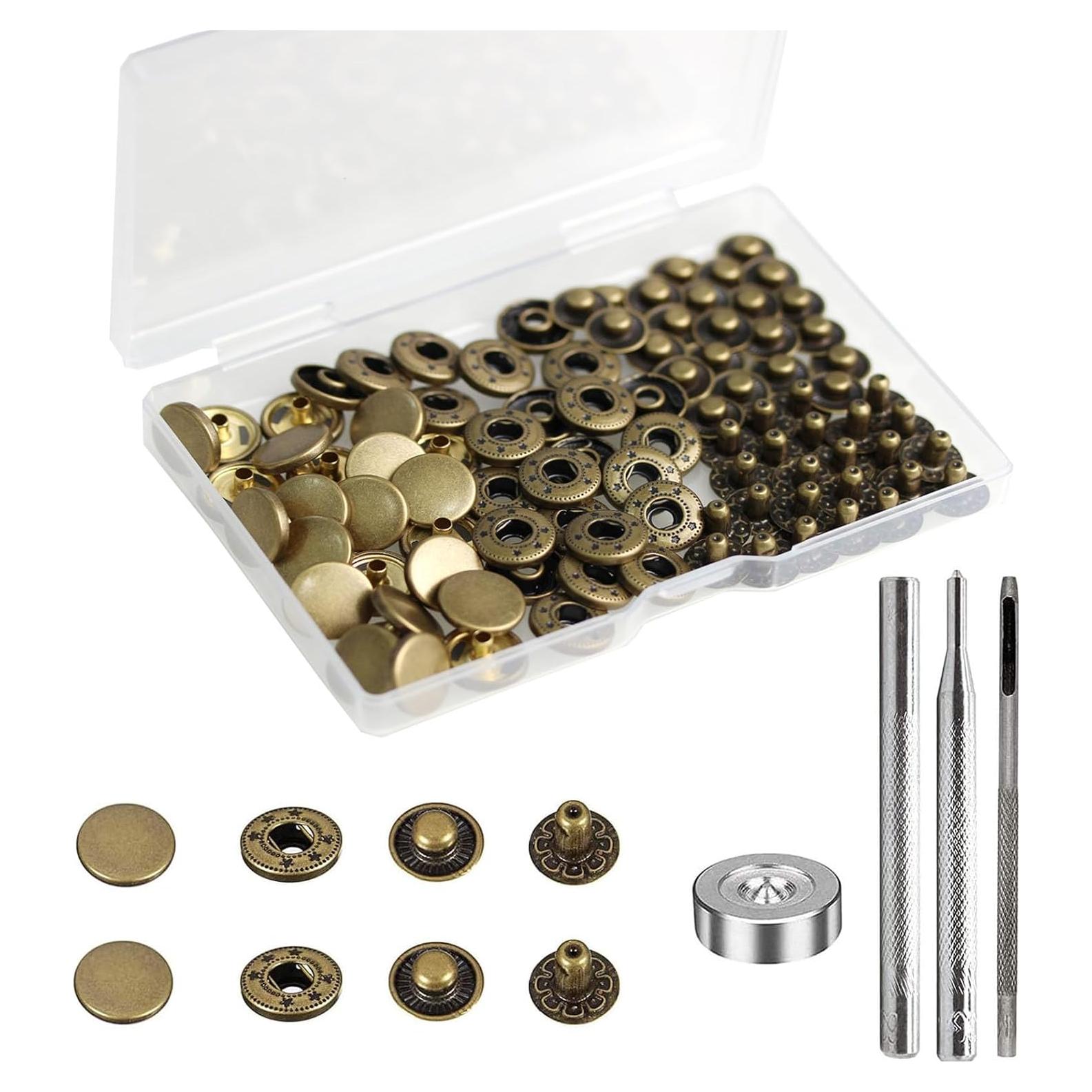 Kit de Botones a Presión de Cuero 24 Juegos BetterJonny 12.5mm Bronce Antiguo