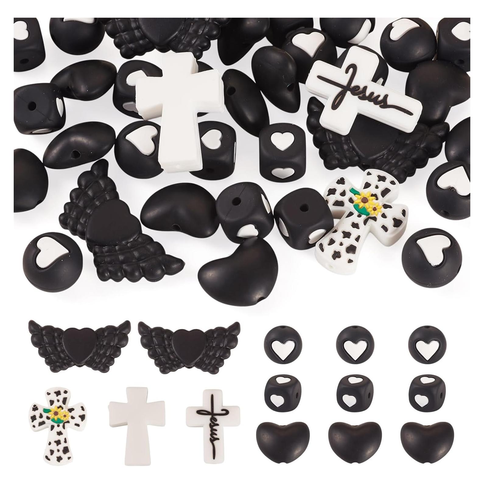 36 Perlas de Silicona Ecológicas para Joyería - Cruz y Corazón