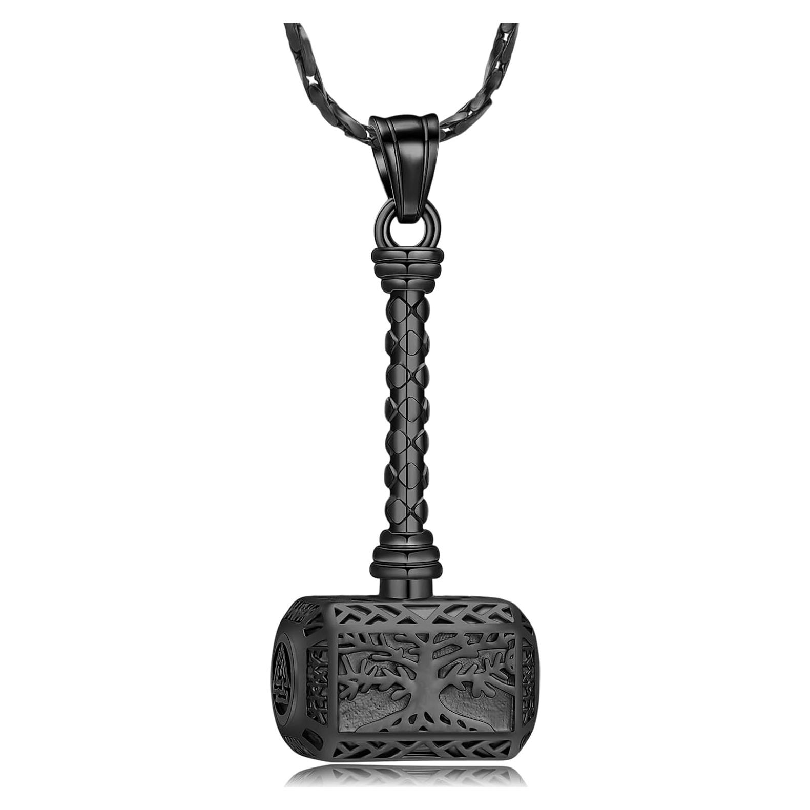 Collar Urna de Cenizas Martillo de Thor Imrsanl Negro 3.49x1.78cm