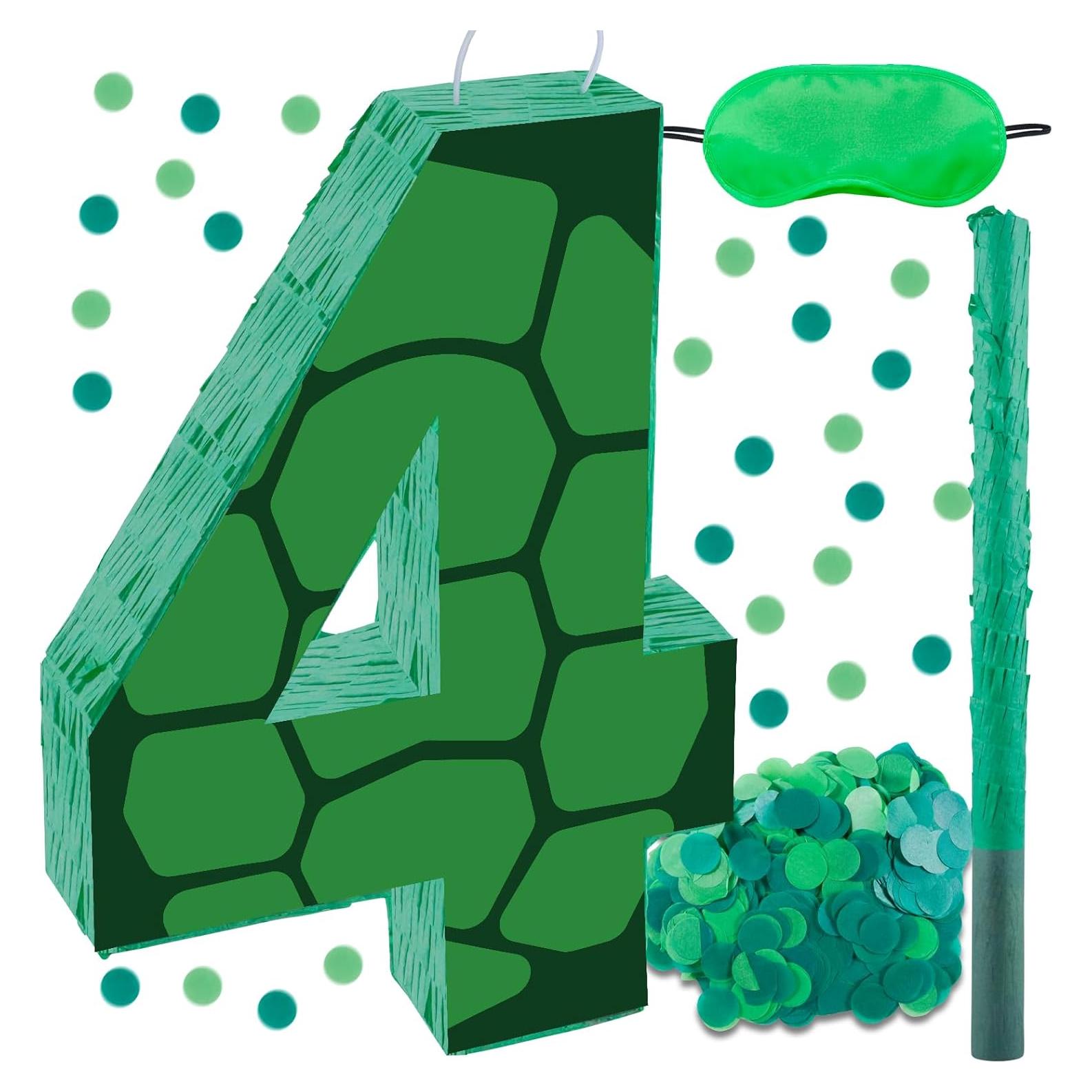 Piñata Tortuga Verde Número 4 40x29.2x7.6 cm con Bastón