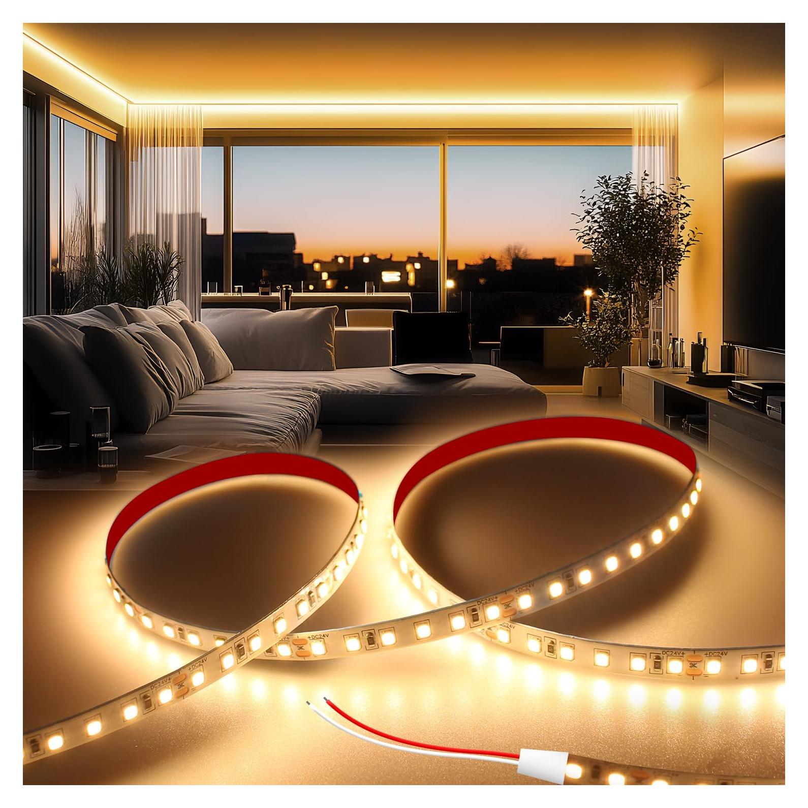 Tira LED 5m VOEWT Blanco Cálido 3000K 24V 600 LEDs Alta Brillo