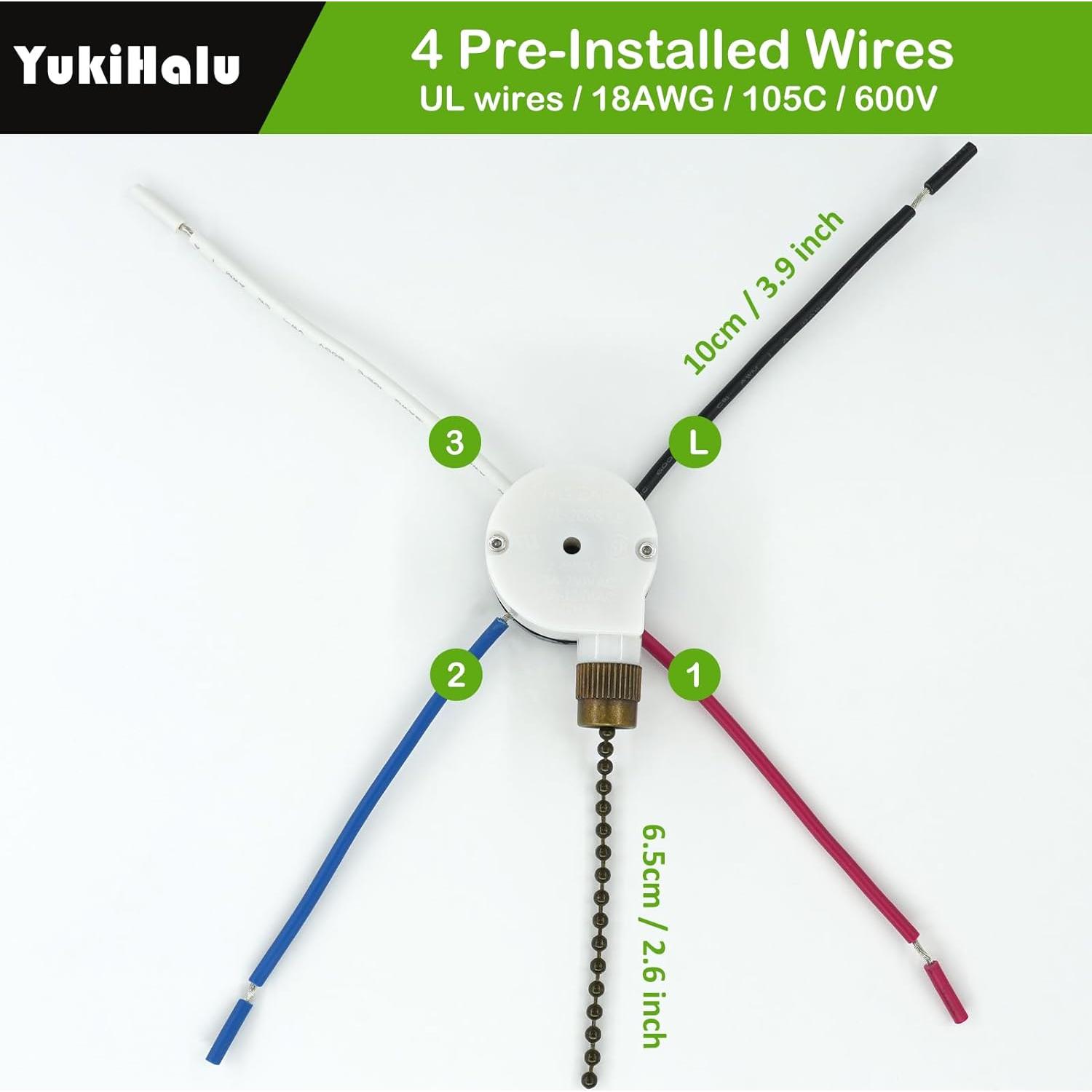 Interruptor de cadena YukiHalu para ventilador de techo 3 velocidades
