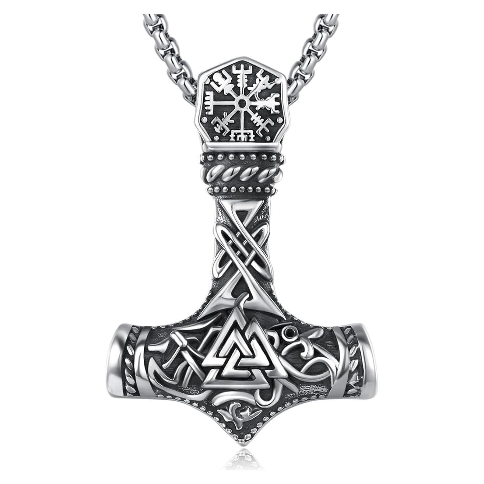 Collar Martillo de Thor Vikingo 925 Plata Esterlina con Cadena 55.88 cm