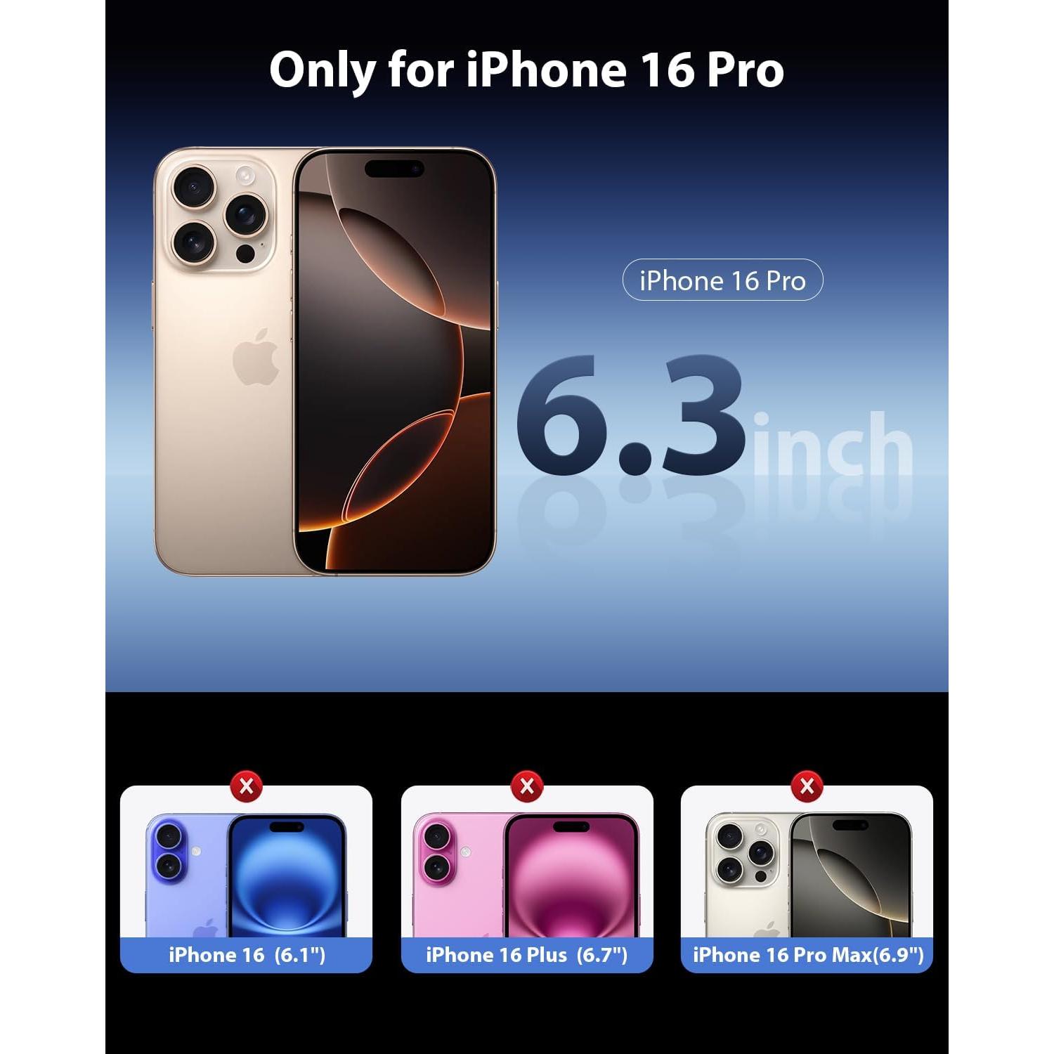 Protector de Pantalla Mkeke para iPhone 16 Pro 6.3" - Paquete de 3 Vidrio Templado 9H