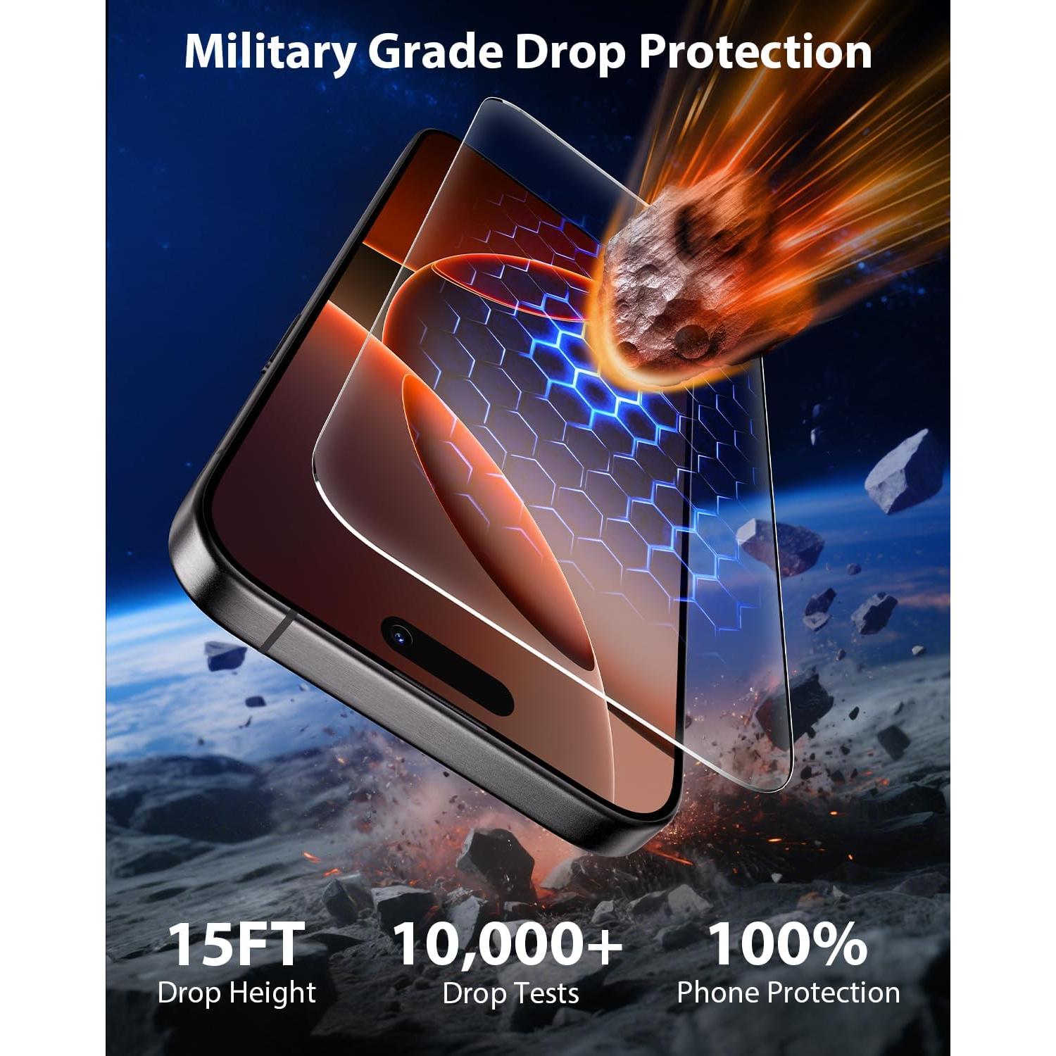 Protector de Pantalla Mkeke para iPhone 16 Pro 6.3" - Paquete de 3 Vidrio Templado 9H