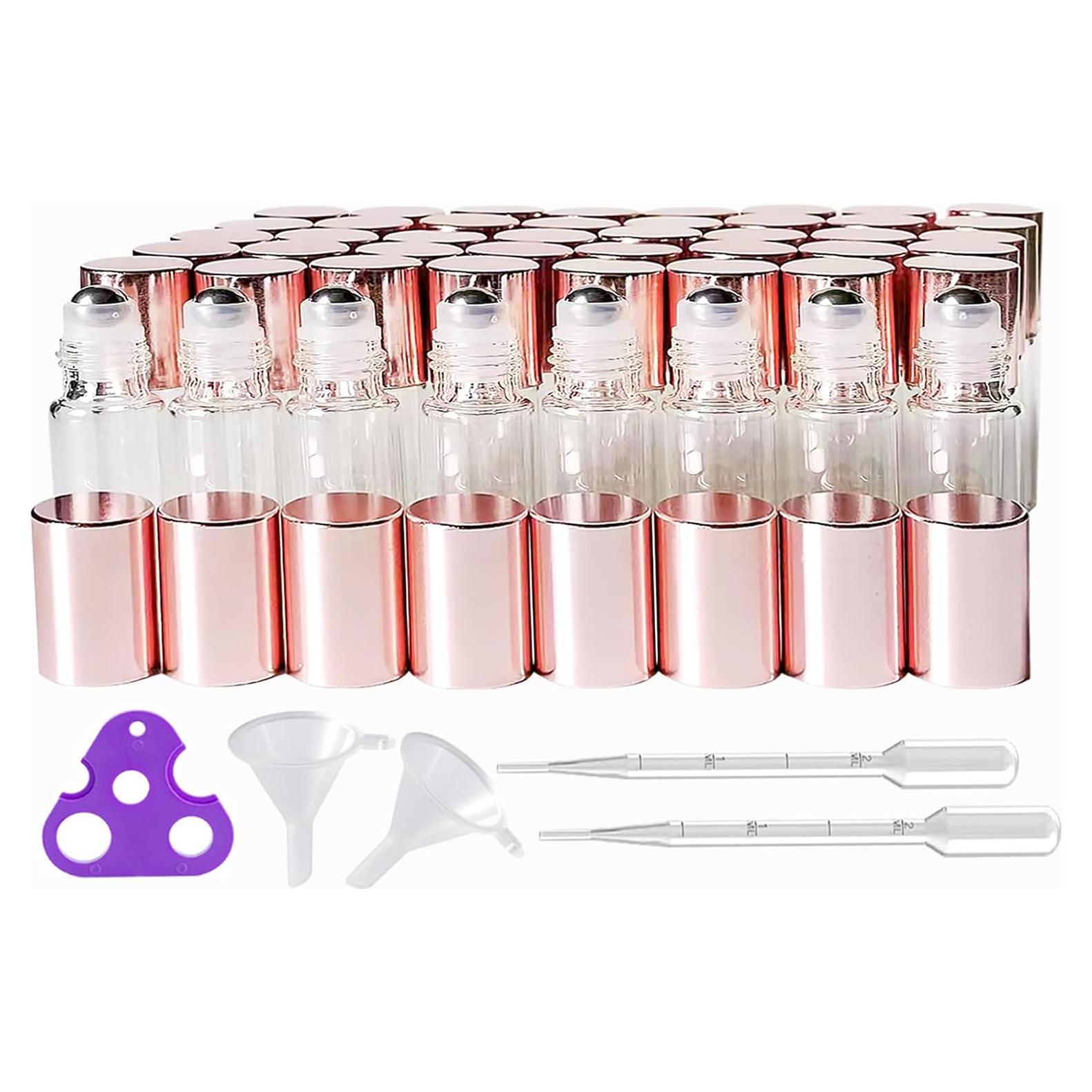 50 Mini Botellas de Vidrio AGENIZ 3ml con Rodillo Acero Inoxidable