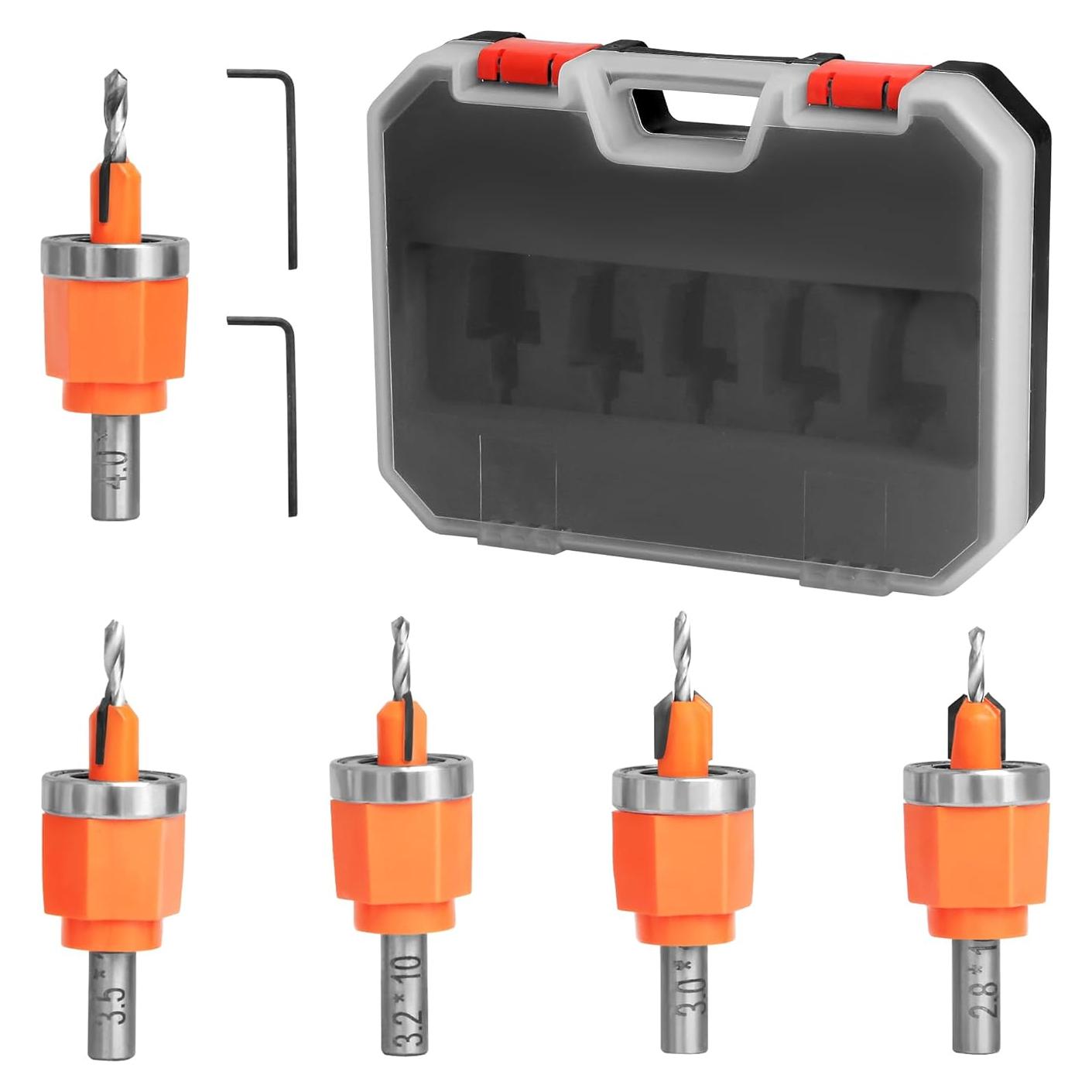Juego de 5 Brocas de Avellanado Kauwm con Profundidad Ajustable