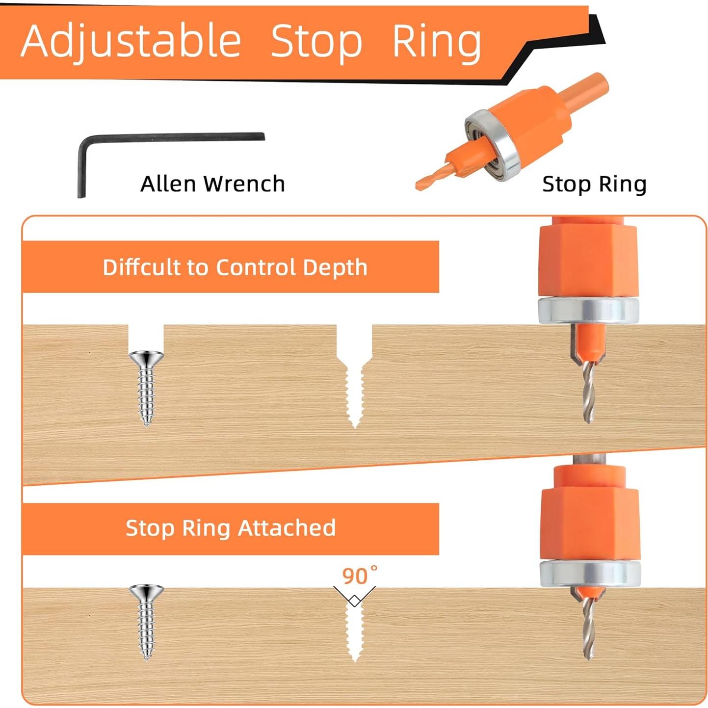 Juego de 5 Brocas de Avellanado Kauwm con Profundidad Ajustable