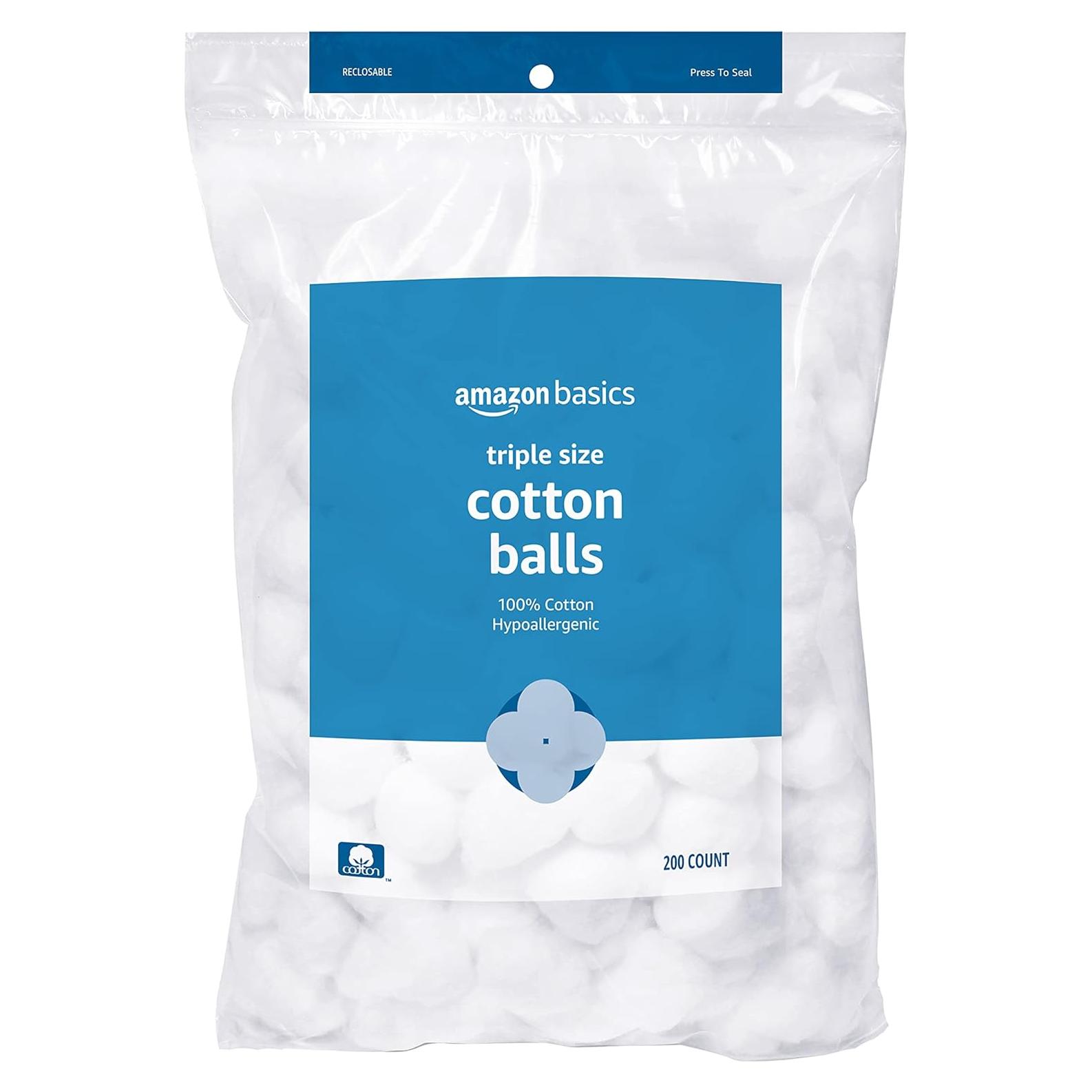 Bolas de Algodón Amazon Basics 200 Unidades Hipoalergénicas