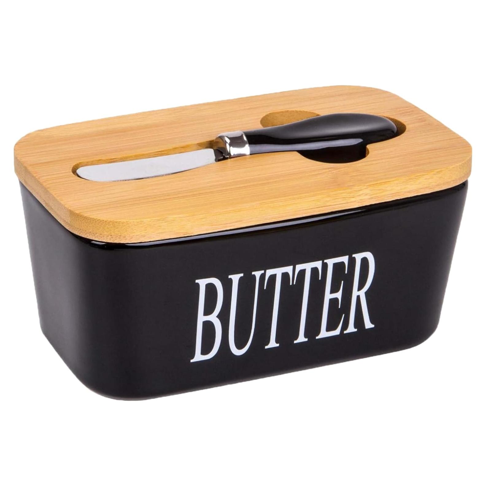 Plato de Mantequilla Cerámica QIANCHANG Negro con Tapa 650ml