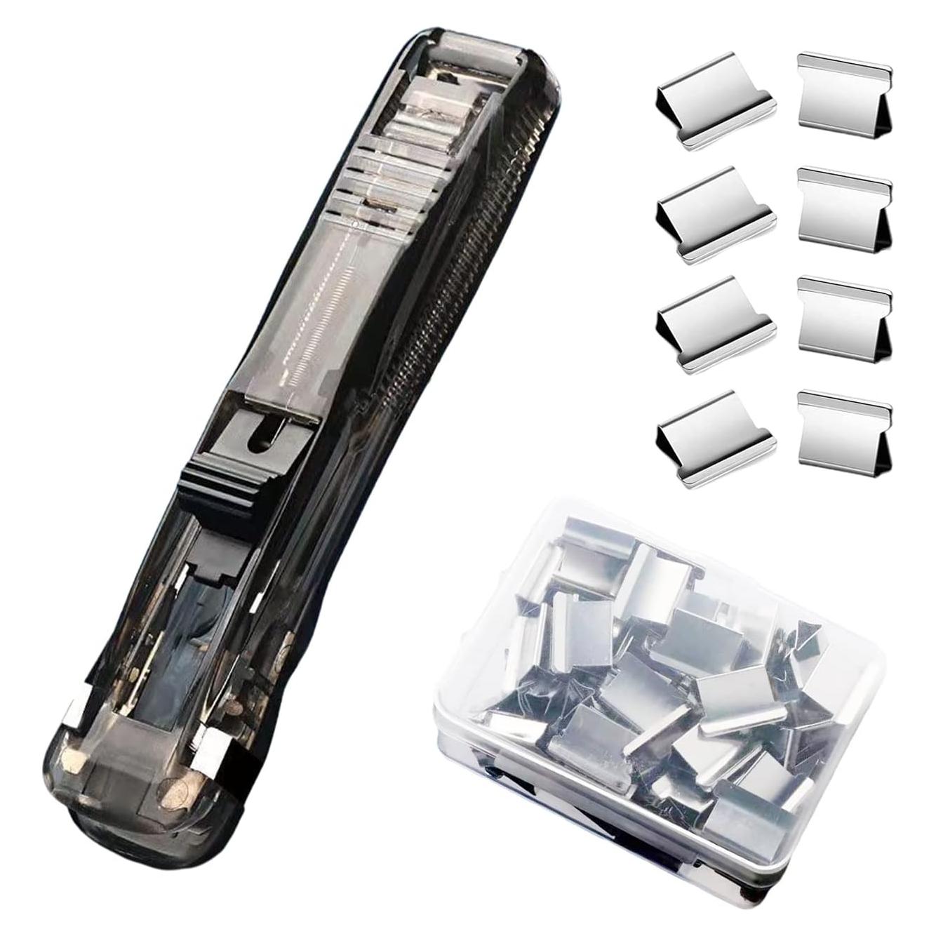 Grapadora de Empuje DSBGKJI con 50 Clips Reutilizables - Negro