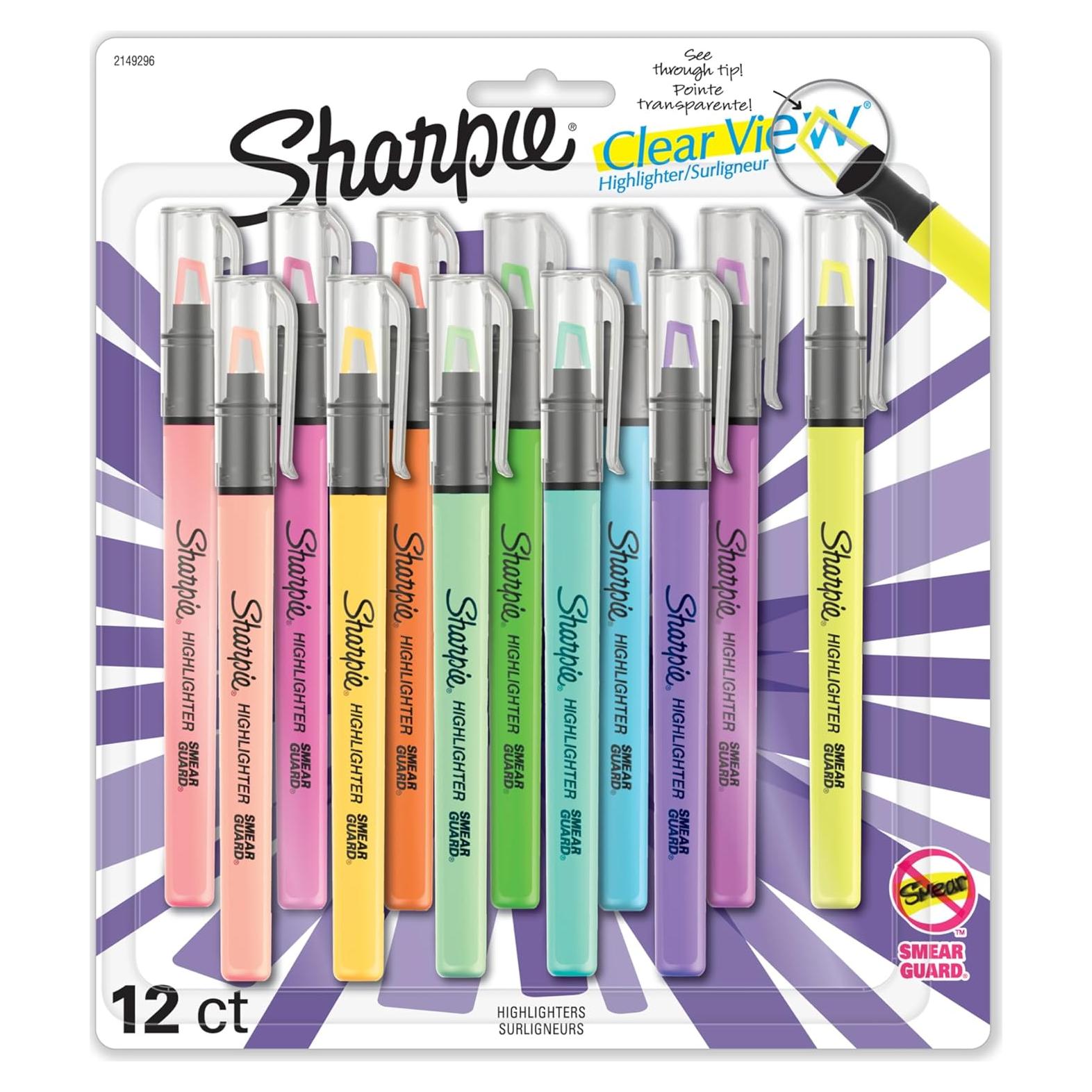Resaltador Sharpie Clear View Punta Corta Surtido 12 Piezas