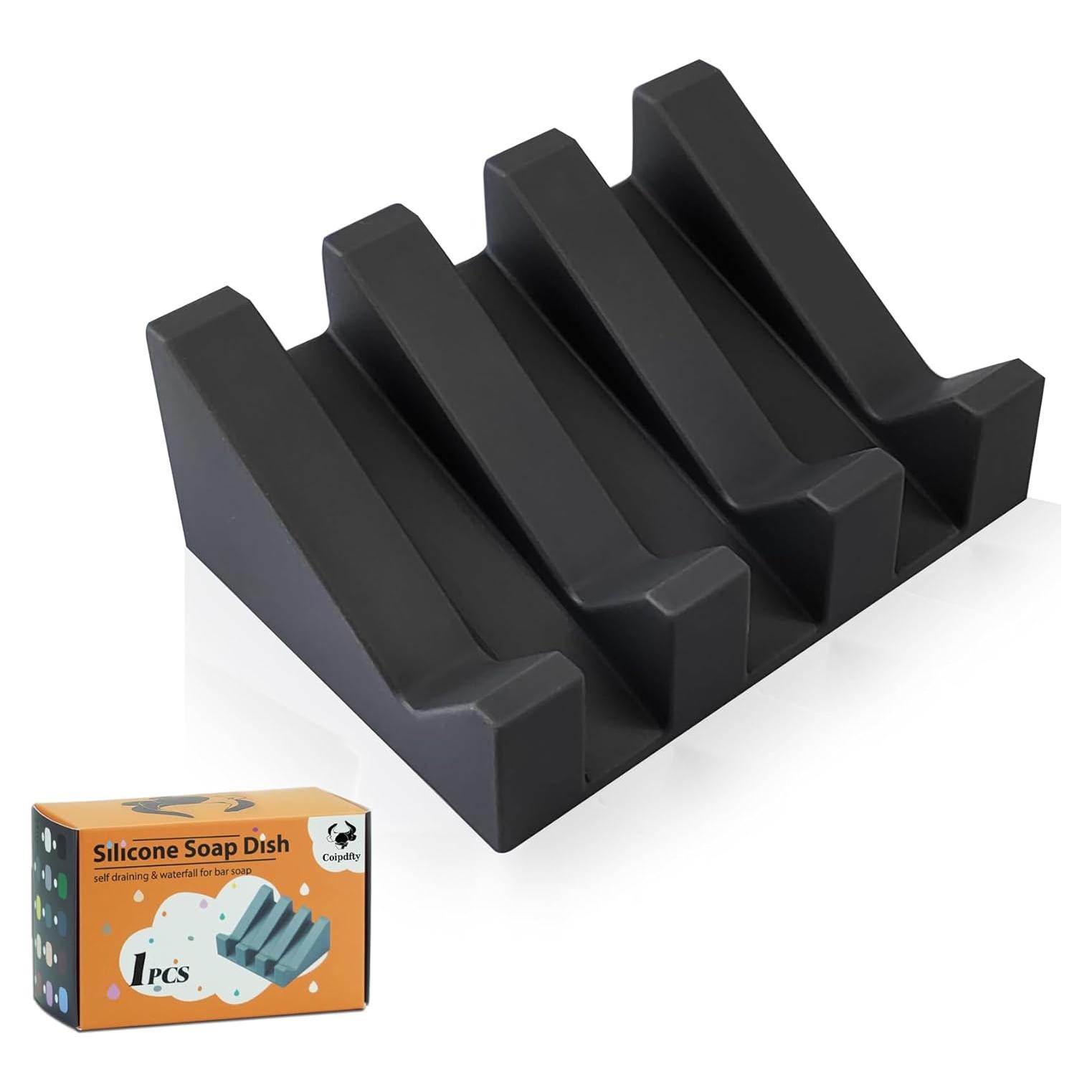 Plato de Jabón de Silicona Coipdfty Negro Autodrenante 11x7x4cm