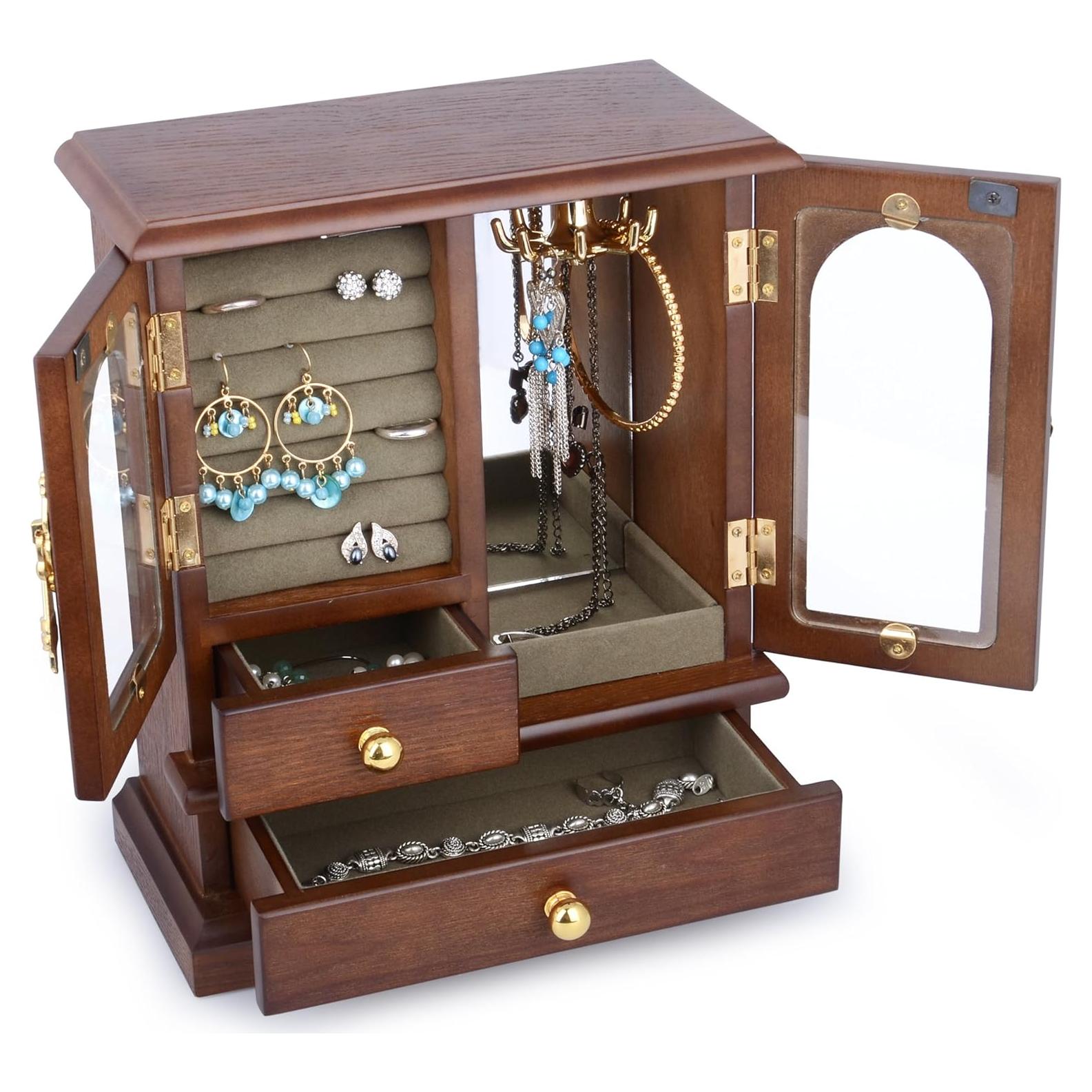 Caja de Joyería de Madera Kendal con Espejo y 2 Puertas