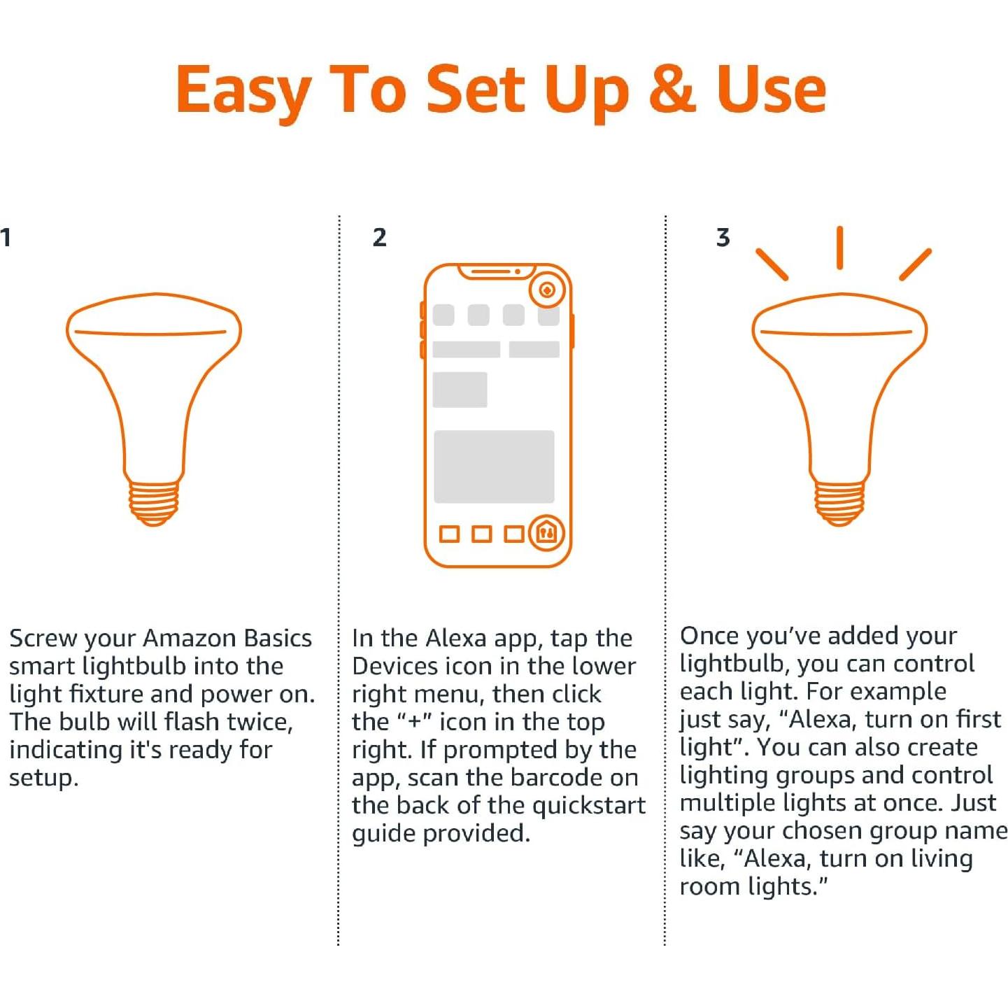 Bombilla LED inteligente Amazon Basics BR30, 9W, RGBW, 800LM, 4 unidades