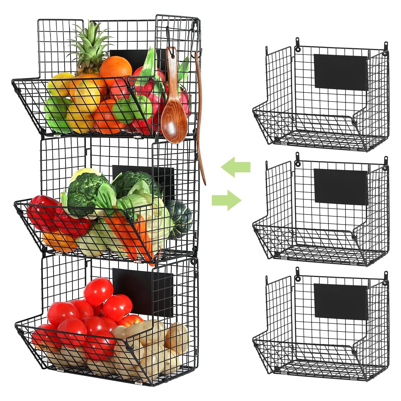 Cesta de Alambre Montada en Pared X-cosrack 3 Niveles Negra