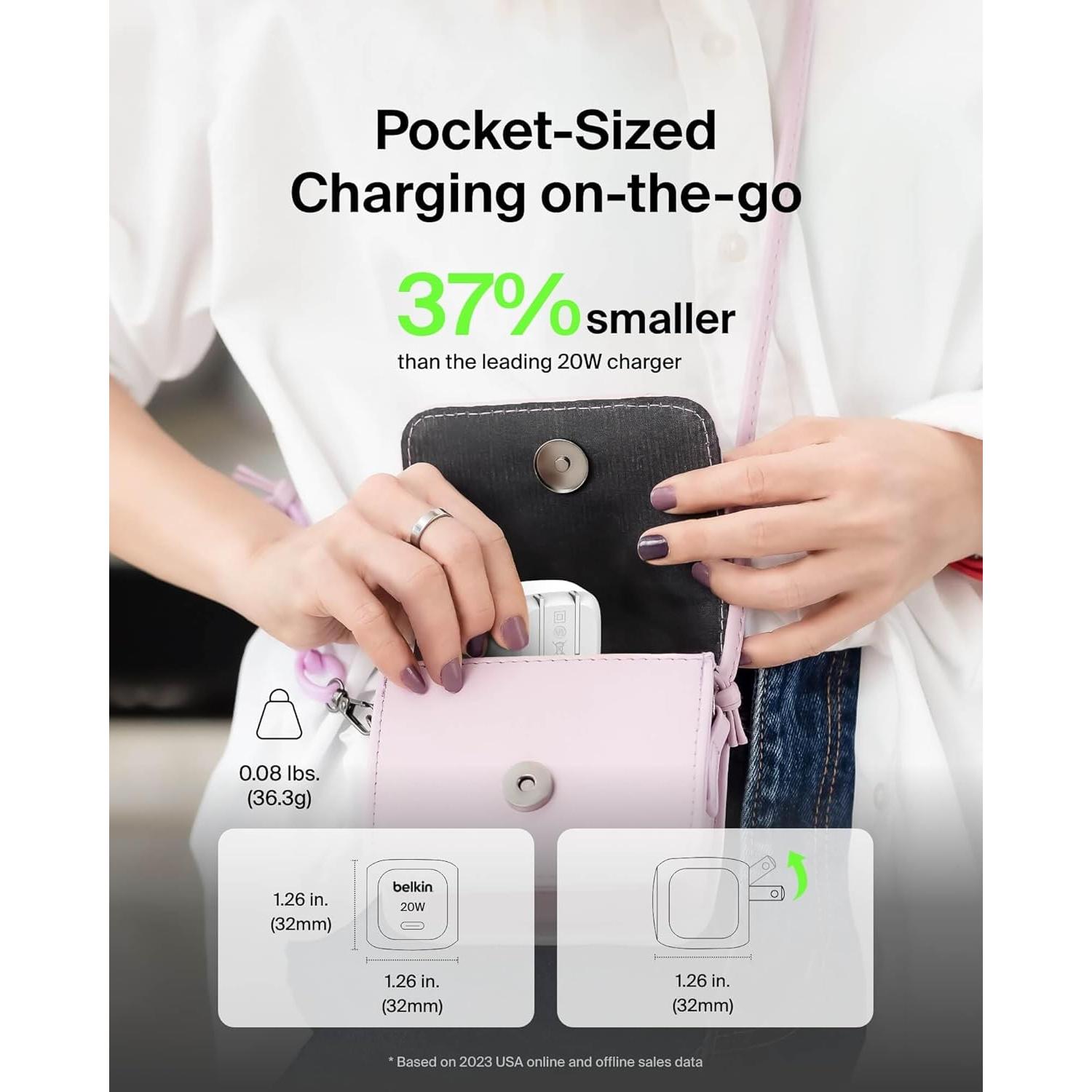 Cargador de Pared USB-C Belkin 20W + 2 Cables USB-C - Blanco