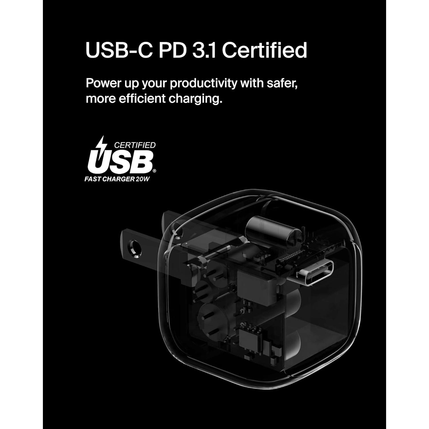 Cargador de Pared USB-C Belkin 20W + 2 Cables USB-C - Blanco