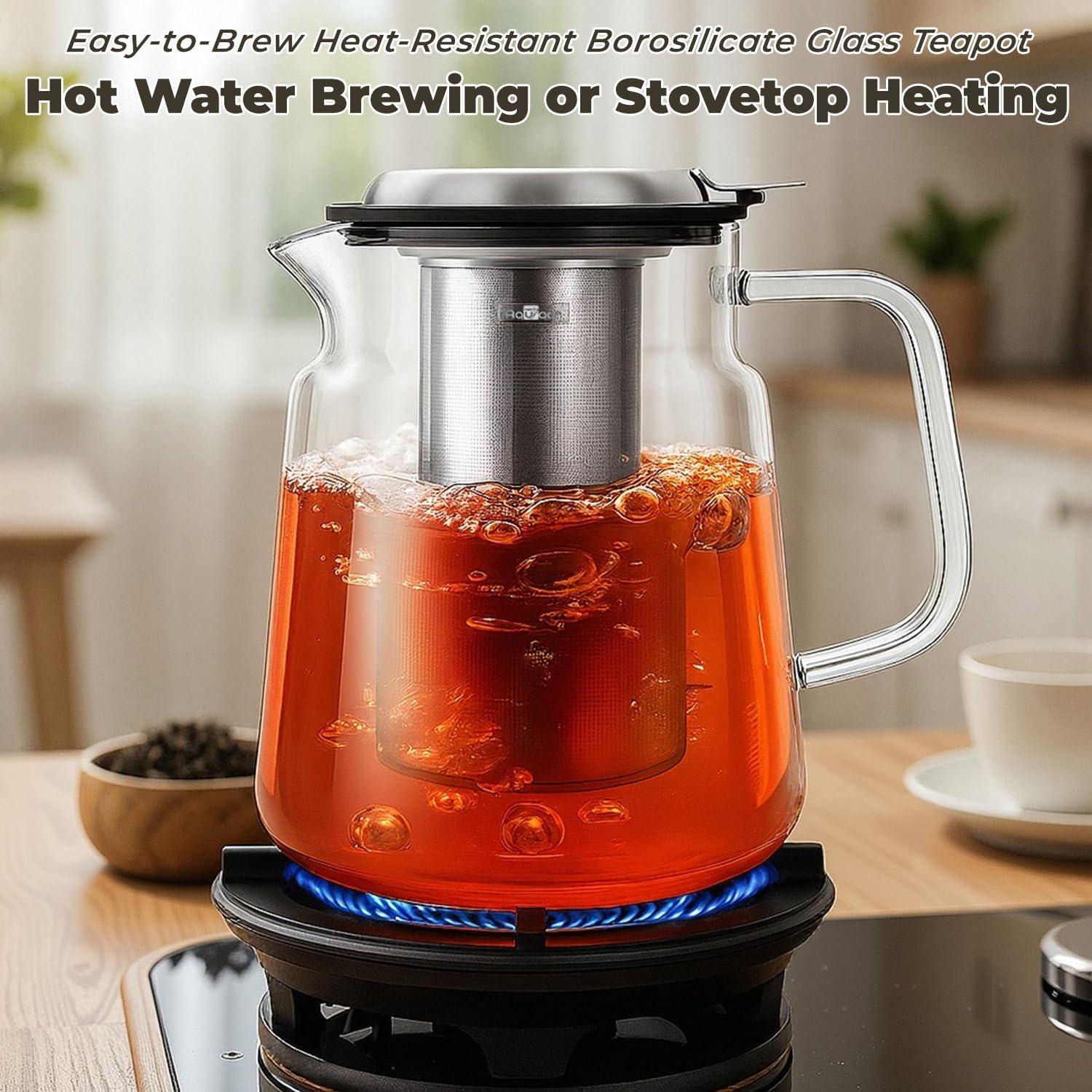 Tetera de Vidrio Aquach 1.68L con Infusor Acero Inoxidable