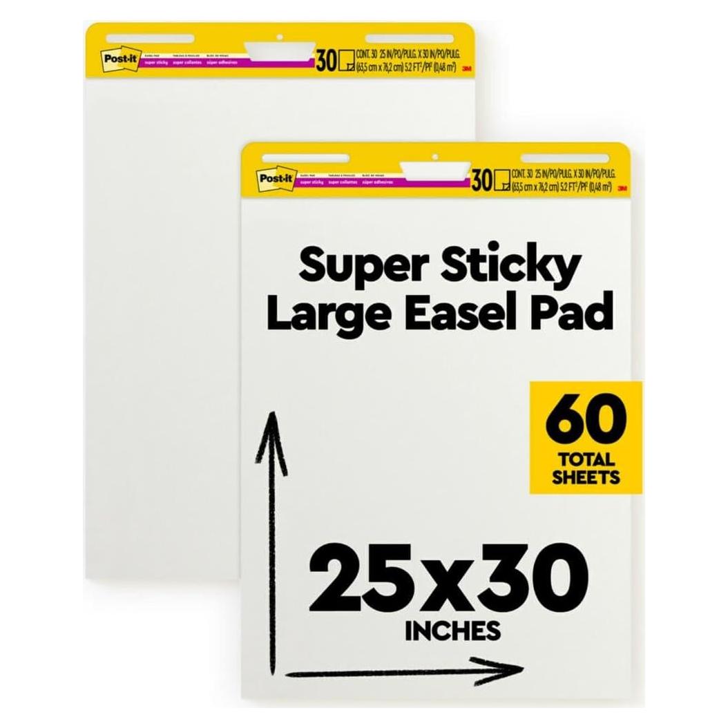 Post-it Super Sticky Easel Pad 63.5 x 76.2 cm Blanco 30 Hojas - 2 Pads